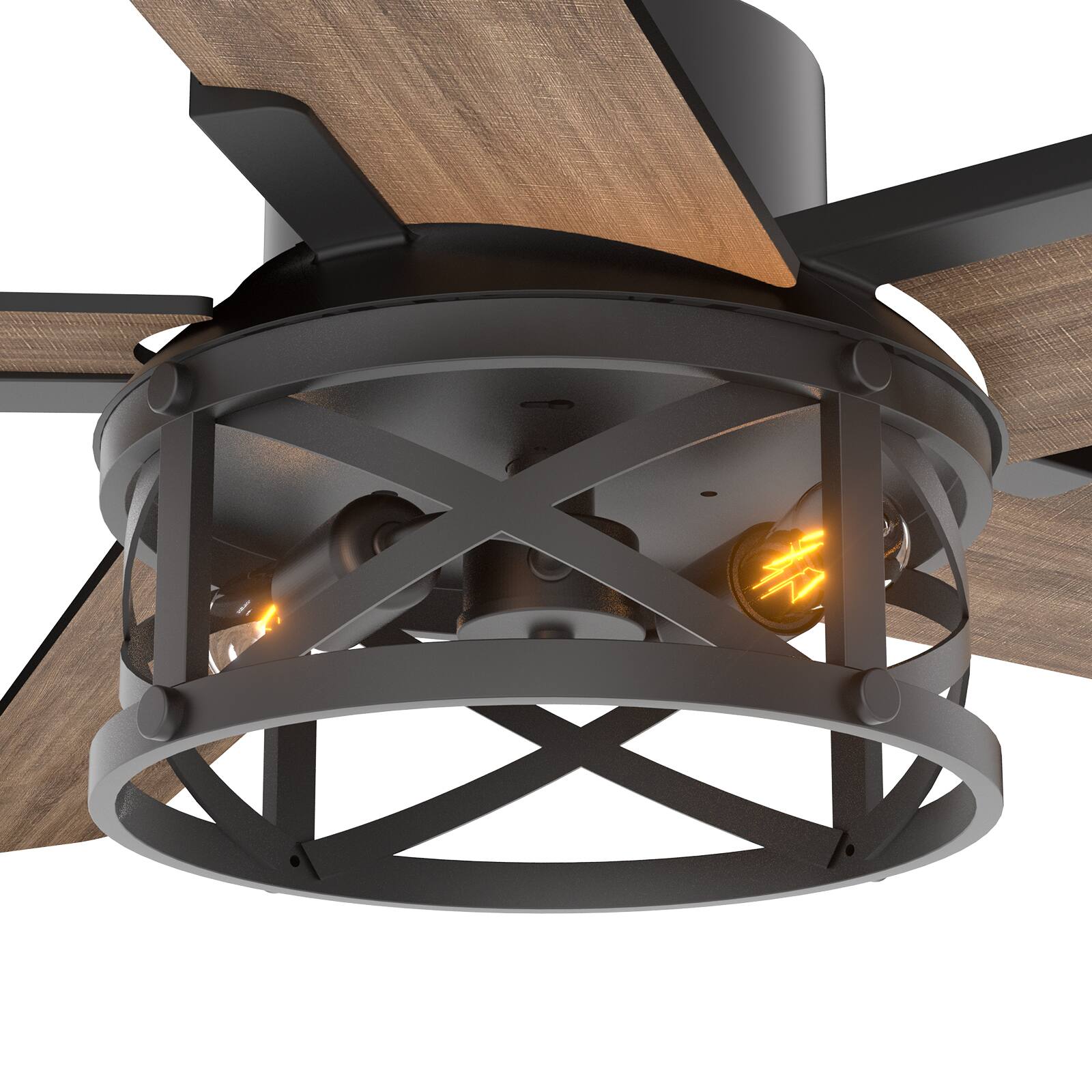 Alt View 8. Siljoy - 52-inch Modern Farmhouse Cage Flush Mount Fan with Light APP & Remote Control for Indoor Covered Patio - Matte Black.