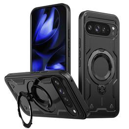 Dteck - Rugged Ring Stand Case for Google Pixel 10 Pro XL,Shockproof Back Cover Dual-Layer Hard PC TPU Kickstand Case - Black