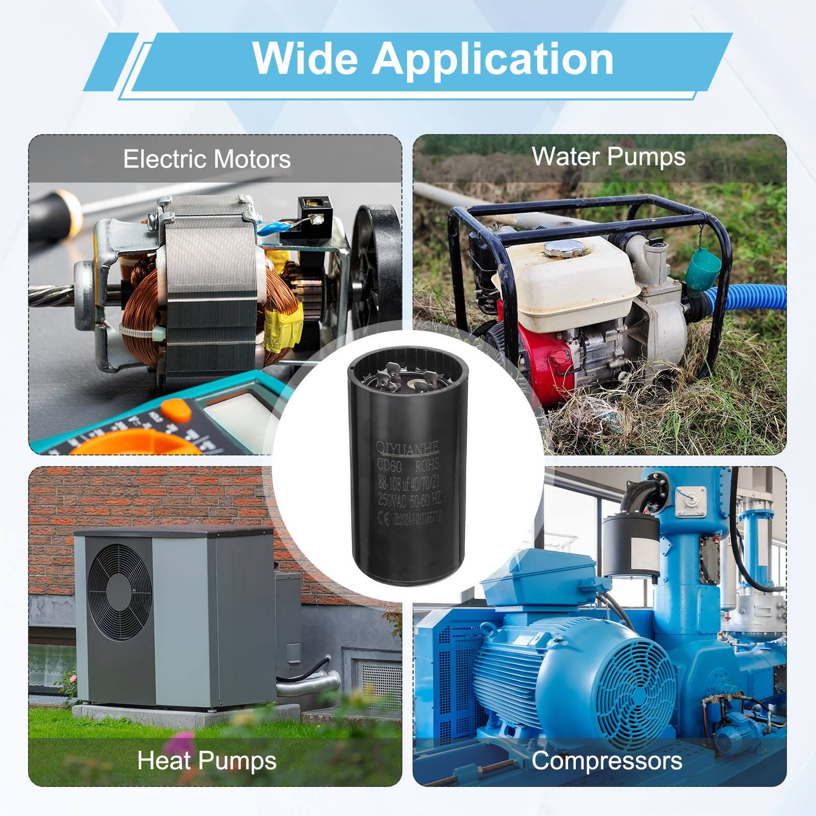Wide Application Electric Motors Water Pumps - NC 7 QLYUANHE CD60 ROHS 8 108 i 40/70 a 250VAC 5060 H CE 0 I Heat Pumps Compressors