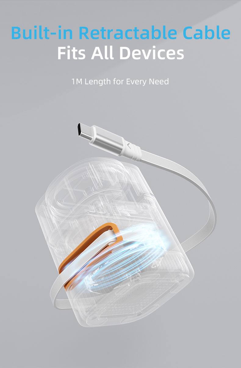Built-in Retractable Cable  
Fits All Devices  
1M Length for Every Need