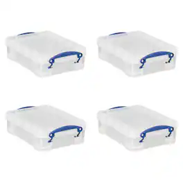 Really Useful Box - 1.75L Storage Bin w/Snap Lid & Clip Lock Handle, (4 Pack) - Clear