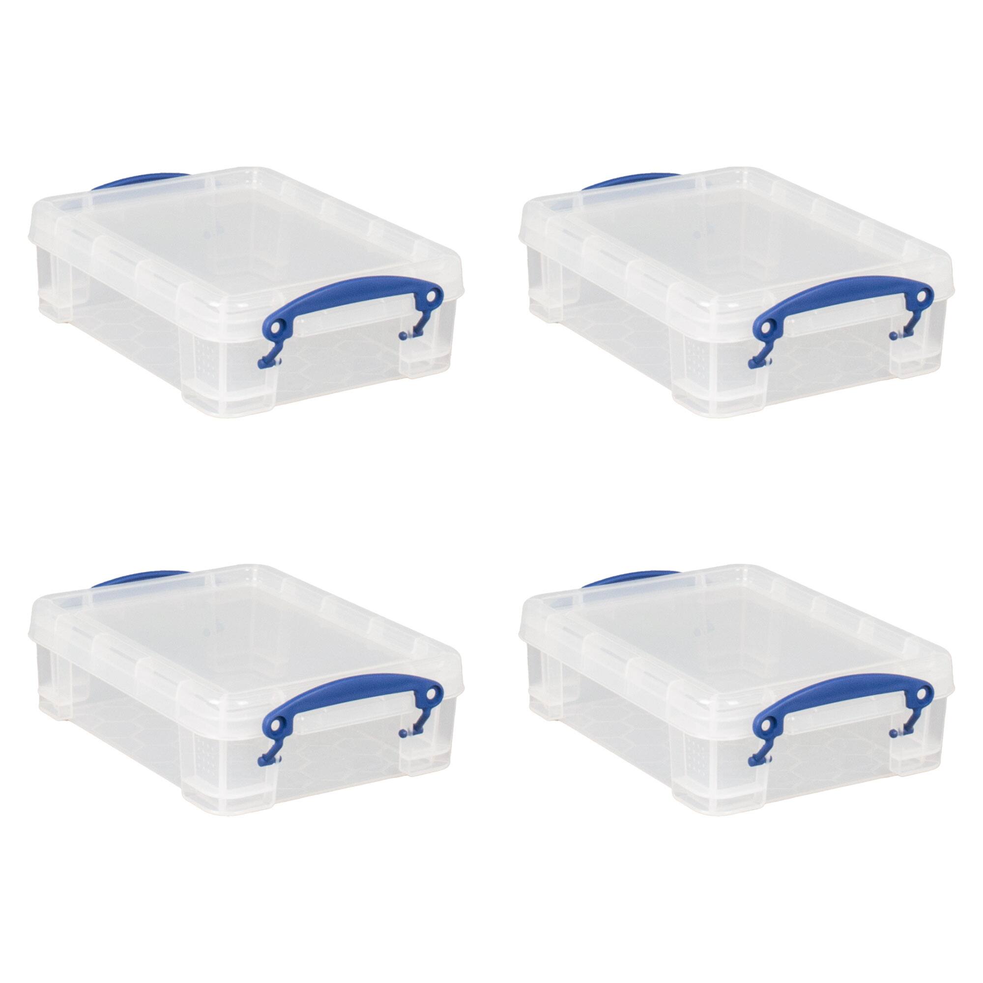 Front. Really Useful Box - Really Useful Box 1.75L Storage Bin w/Snap Lid & Clip Lock Handle, (4 Pack) - Clear.