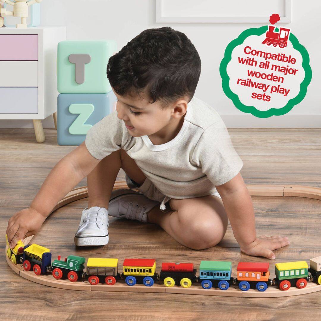 Compatible with all major wooden railway play sets