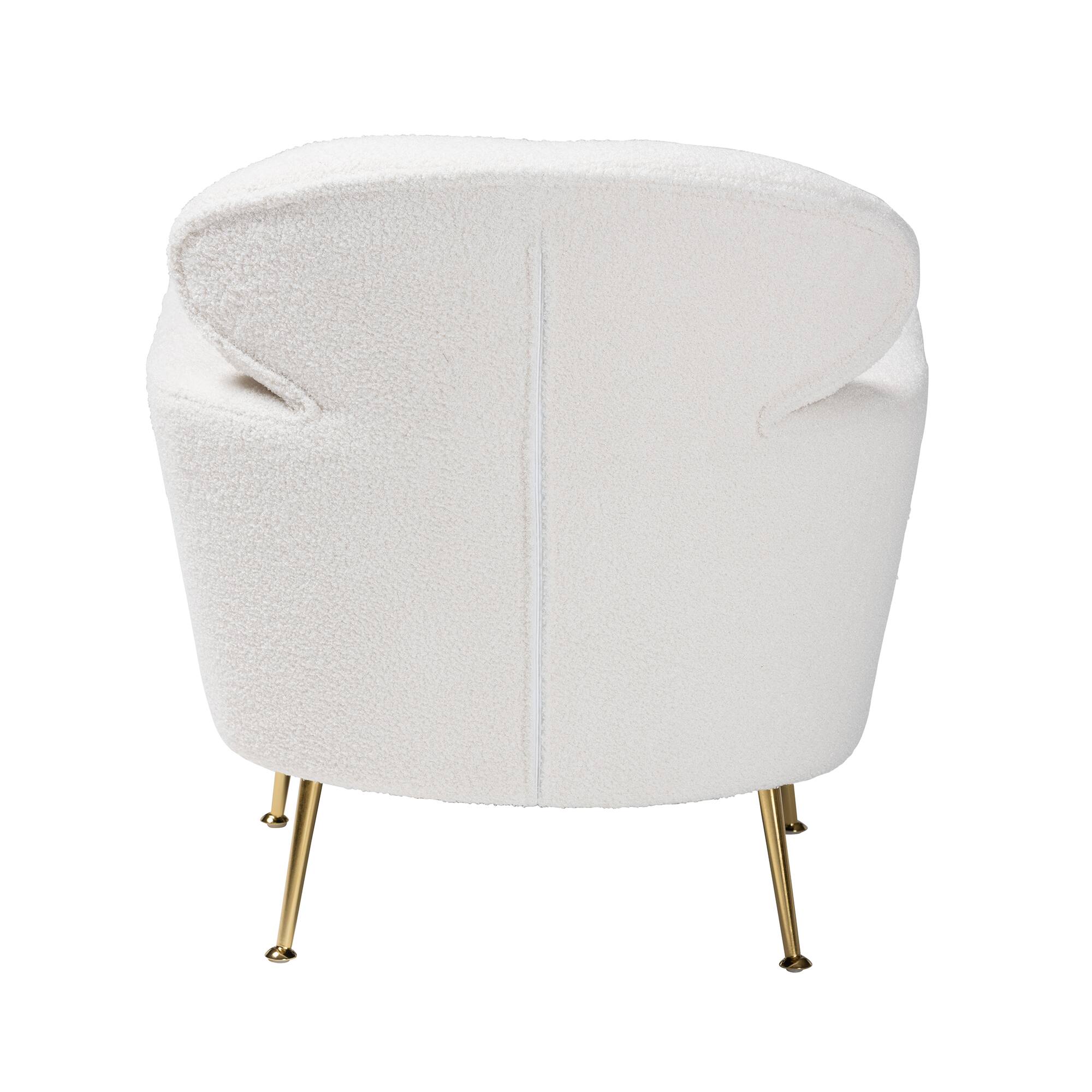 Back. Baxton Studio - Fantasia Modern and Contemporary Ivory Boucle Upholstered and Gold Metal Armchair - Ivory.