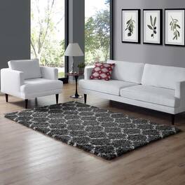 Modway - Solvea Moroccan Trellis Shag Area Rug - Dark Gray and Ivory