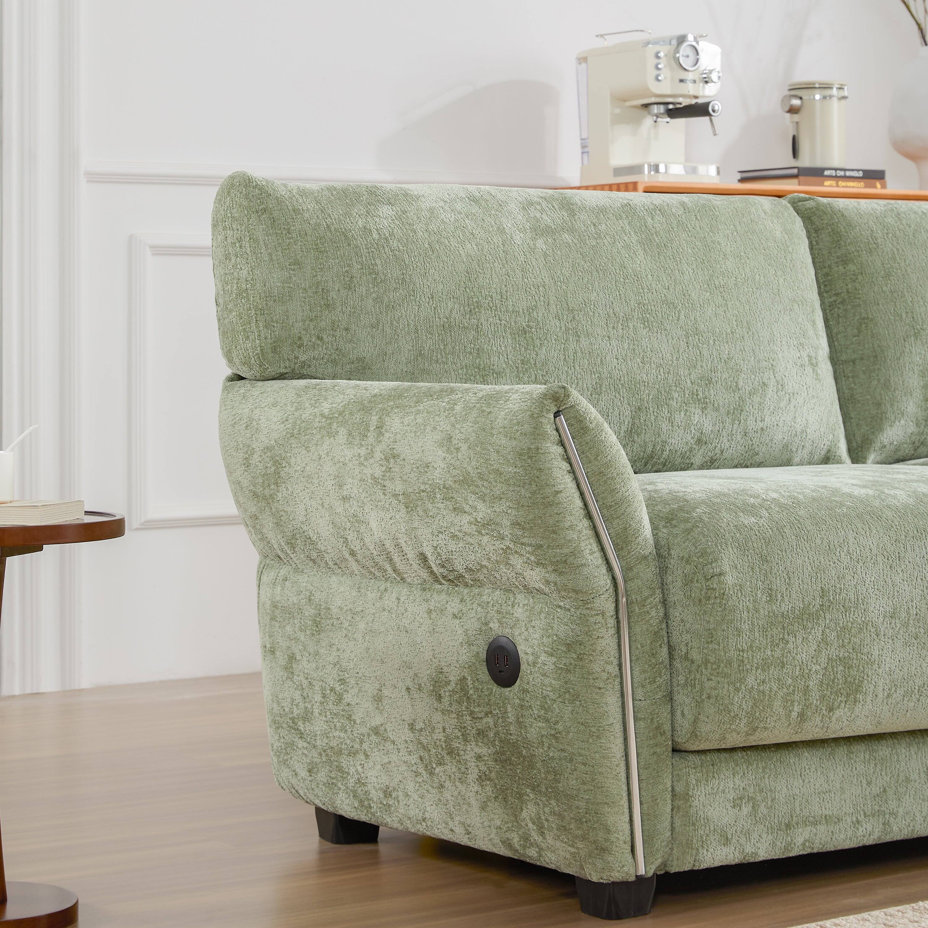Alt View 2. Boyel Living - Modular Sectional Sofa L Shape Petal Armrest Design Green Chenille 4 Seat - Green.