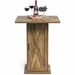 Tribesigns - 31.5-Inch Square Counter-Height Bar Table with 3-Tier Storage Cabinet and X-Pattern Doors - Rustic Brown