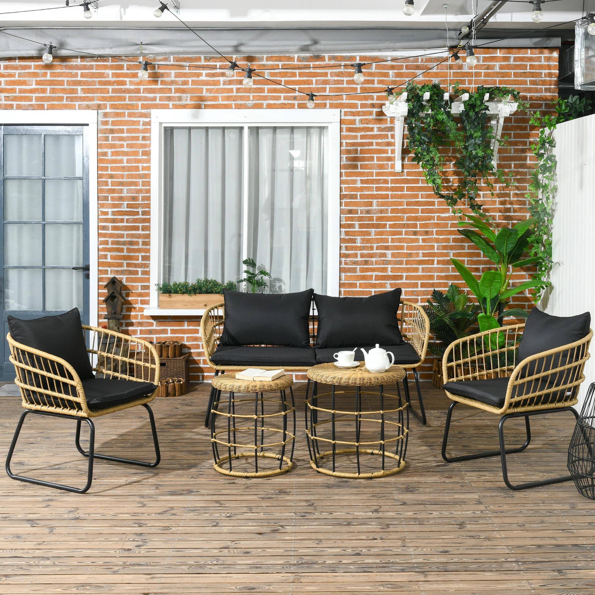 Alt View 7. Resenkos - Resenkos 5 Pieces Patio Furniture Set, Outdoor Sectional Furniture, PE Rattan, Black - Black.