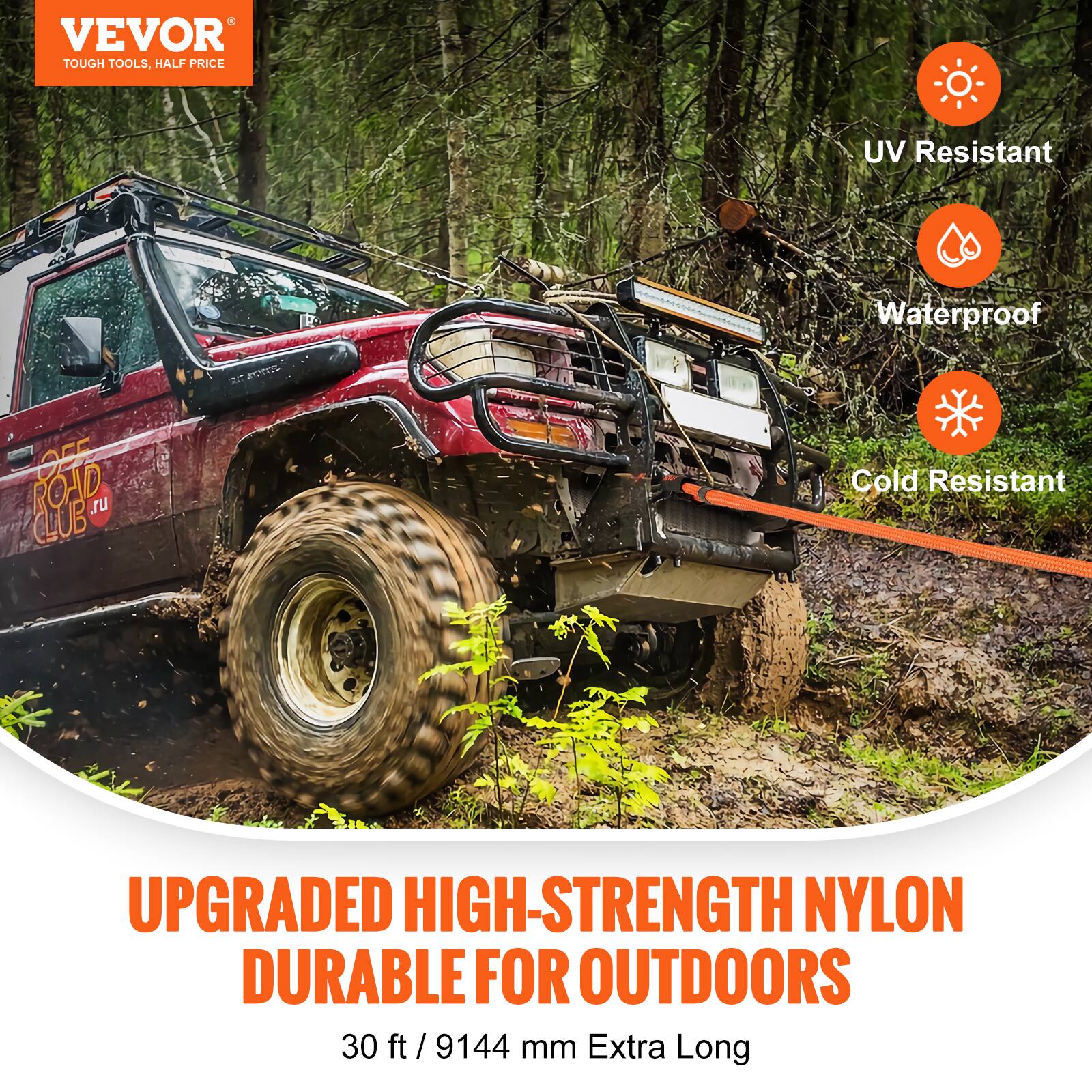 VEVOR TOUGH TOOLS, HALF PRICE

UV Resistant Waterproof Cold Resistant

UPGRADED HIGH-STRENGTH NYLON DURABLE FOR OUTDOORS

30 ft / 9144 mm Extra Long