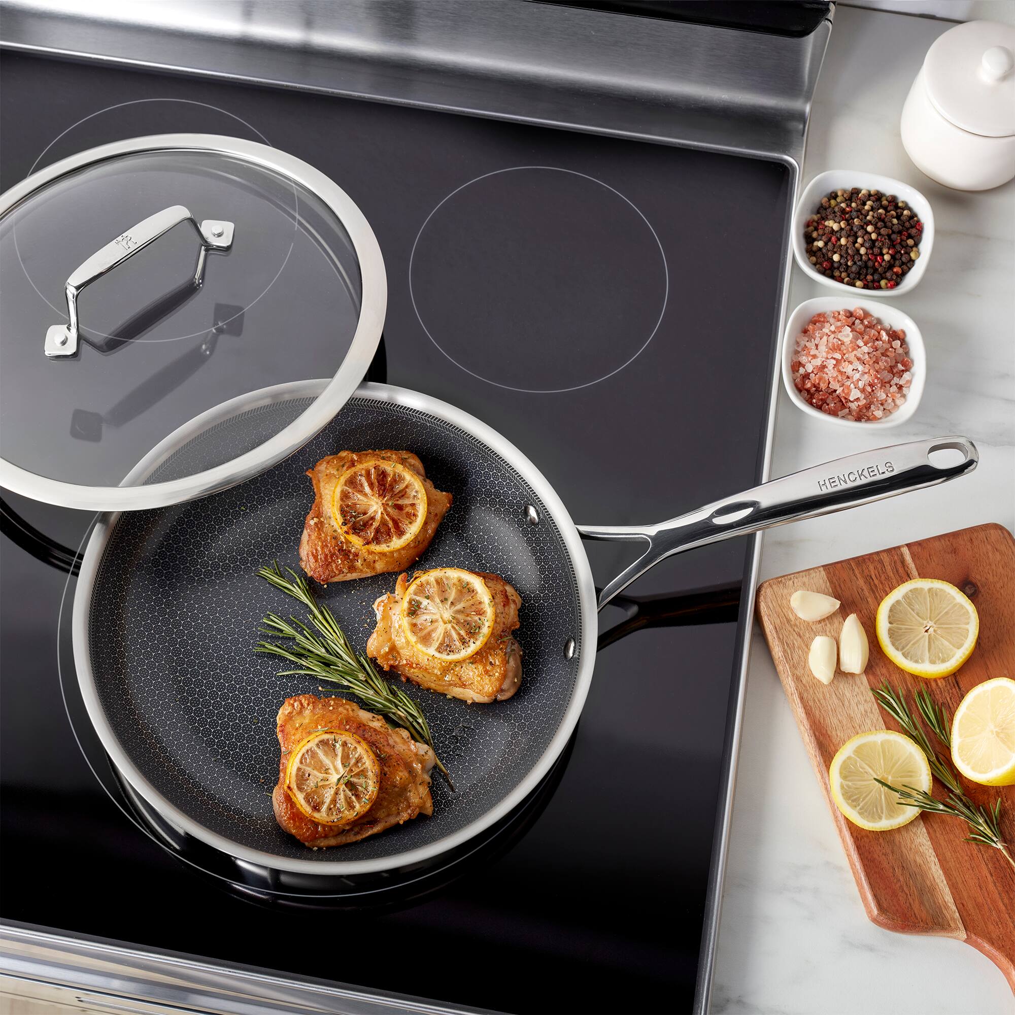 Alt View 1. Henckels - Henckels Paradigm Ceramic 10-inch Stainless Steel Dual Performance Fry Pan with Lid - Stainless Steel.