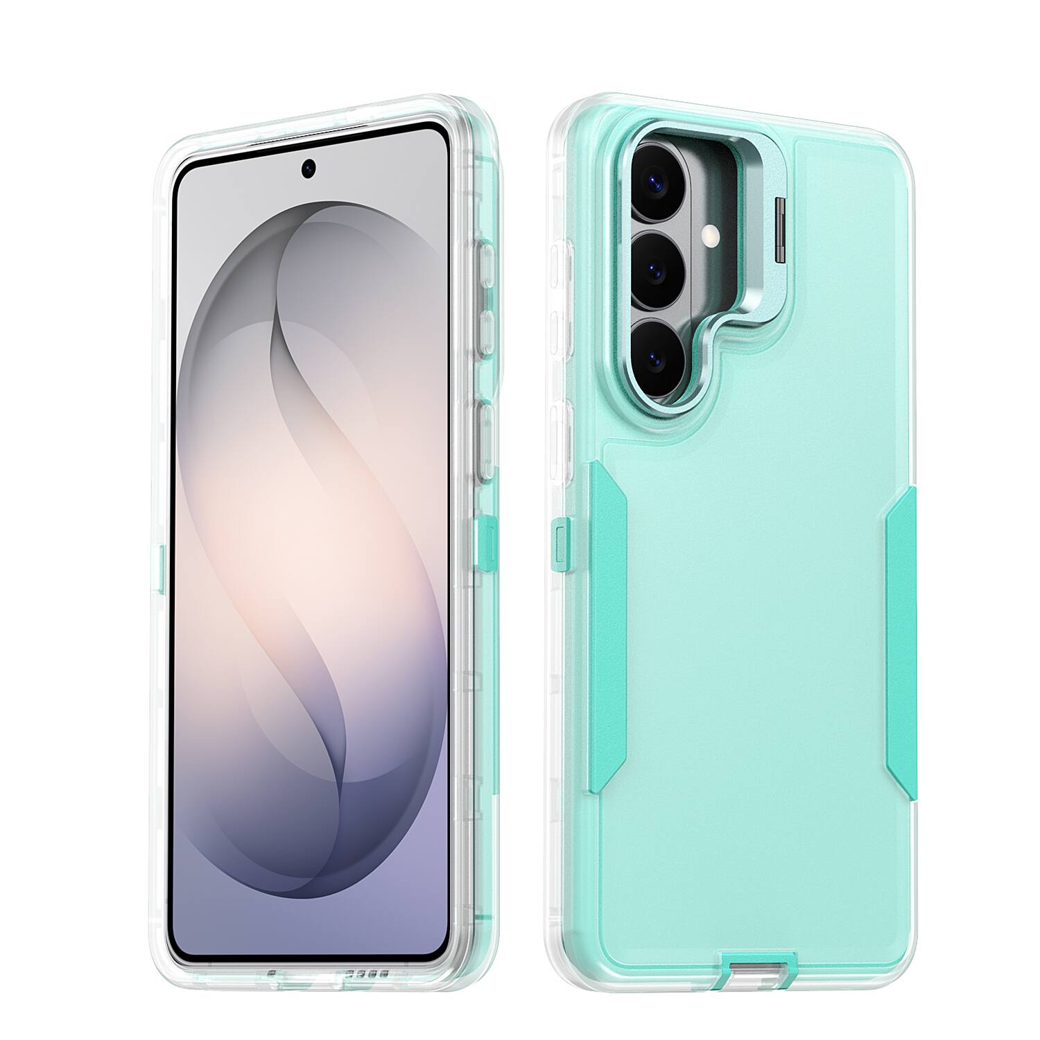 Angle. Dteck - For Samsung Galaxy A17 5G/A16 5G/A26 Rugged Case, Heavy Duty Dual Layer Shockproof Lens Kickstand Drop Protection Cover - Cyan.