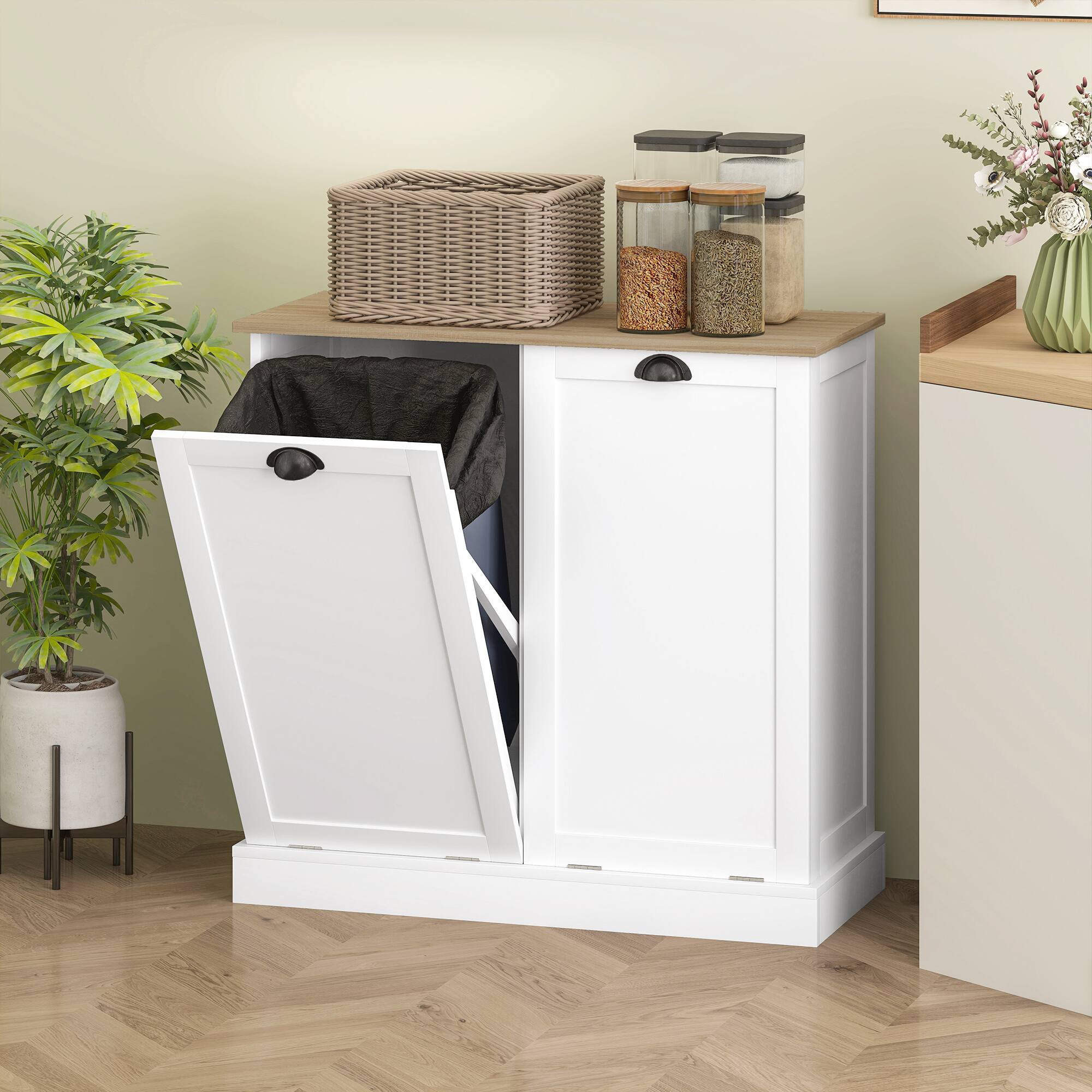 Alt View 7. Homcom - Tilt out Laundry Hamper Cabinet with 2 Removable Basket - White.