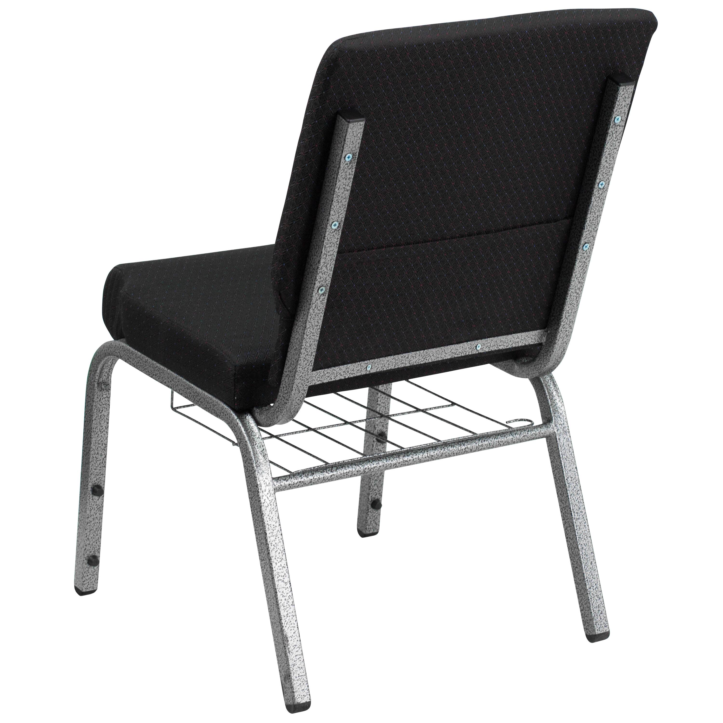 Alt View 3. Emma + Oliver - 4 Pack 18.5''W Church Chair with Book Rack - Black Patterned Fabric/Silver Vein Frame.