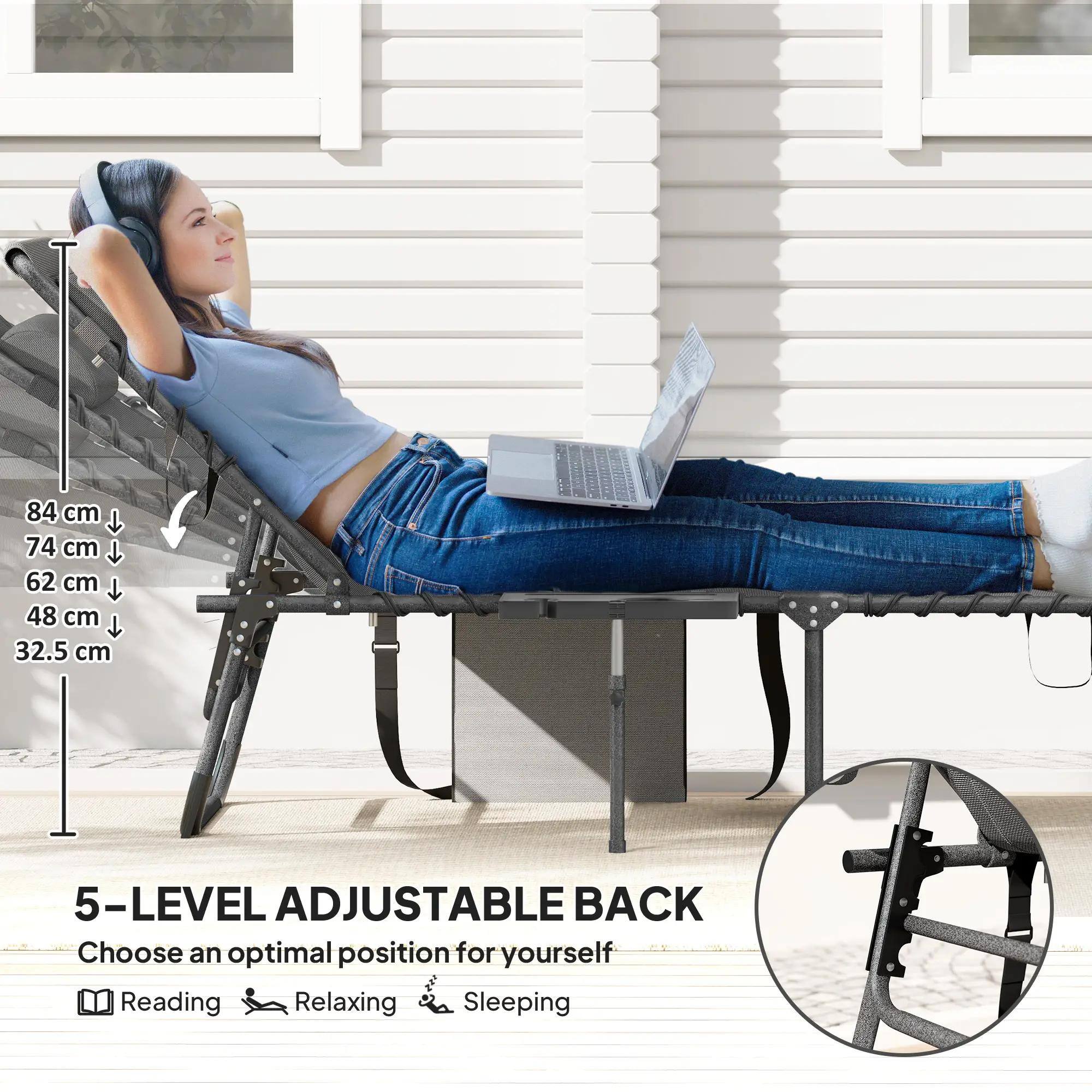 84 cm, 74 cm, 62 cm, 48 cm, 32.5 cm, 5-LEVEL ADJUSTABLE BACK, Choose an optimal position for yourself, Reading, Relaxing, Sleeping