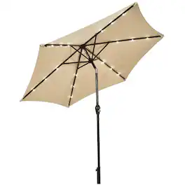 Kadyn - 9 Feet Solar LED Lighted Patio Market Umbrella Tilt Adjustment Crank Lift-Beige, Patio Offset Umbrella