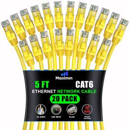 Maximm - Cat 6 Ethernet Cable 5 ft (20-Pack) - UTP, 10Gbps, 550MHz