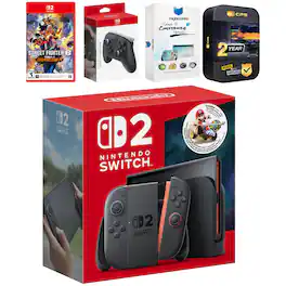 Switch 2 + Mario Kart World Bundle with Street Fighter 6, Pro Controller, MightySkins Code and 2 CPS Year - Nintendo Switch 2