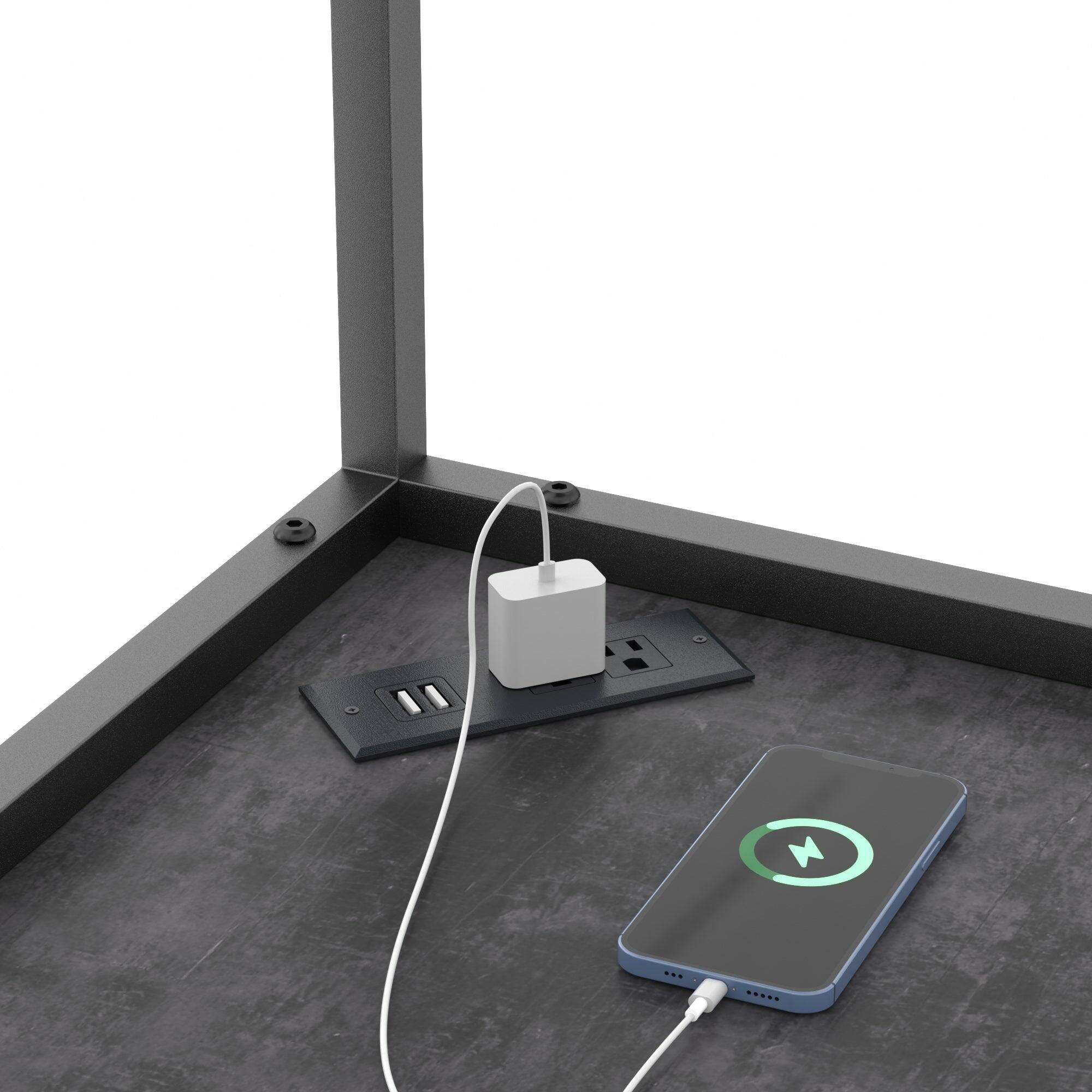 Left. Vecelo - Triangle Corner Shelf With Socket&Light, 4-Tier Corner Storage Unit & Glass Holders for Living Room & Bedroom - Gray.