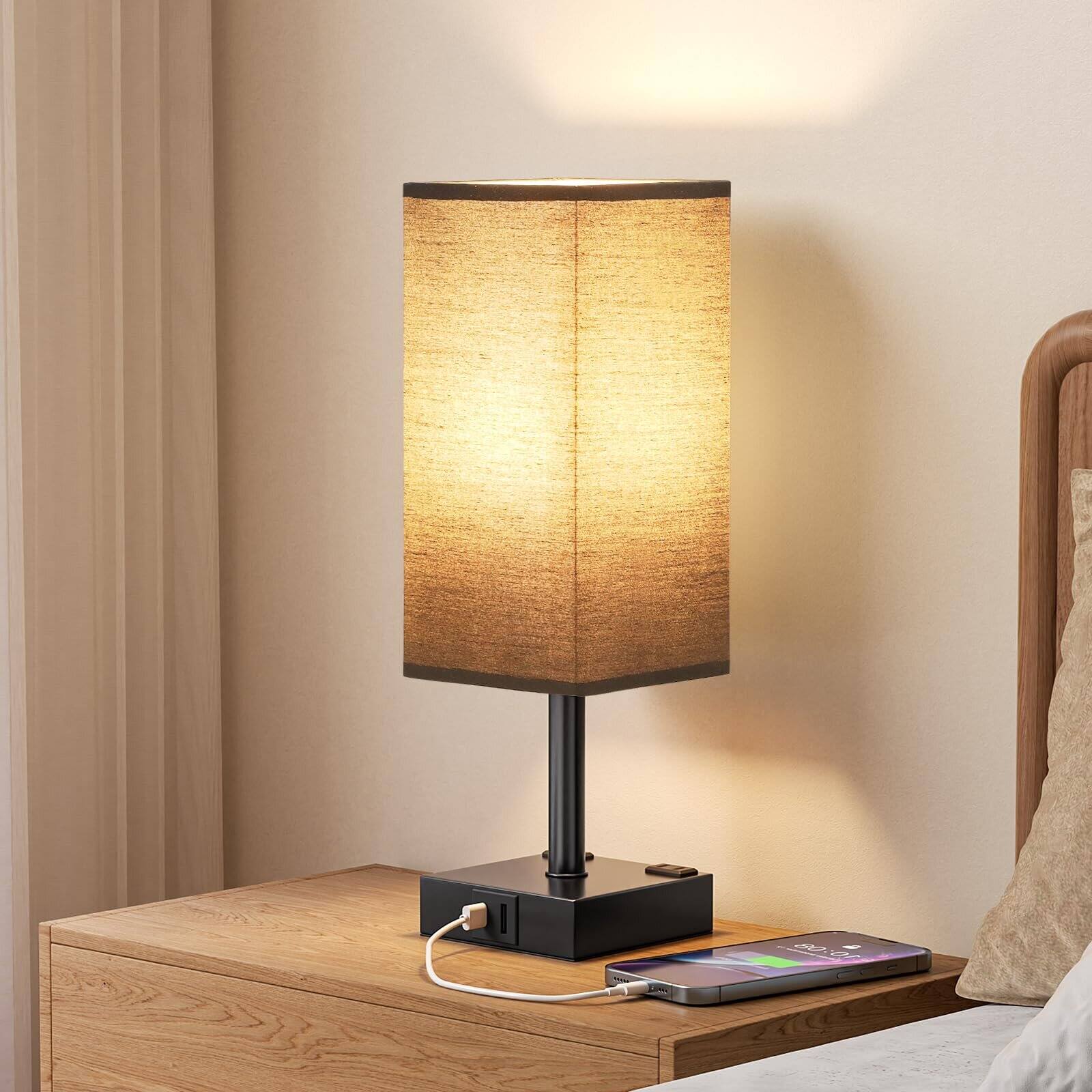 Back. Dazzed Corner - 3-Way Dimmable Touch Table Lamp with USB & AC Ports, E26 LED Bulb - Black.