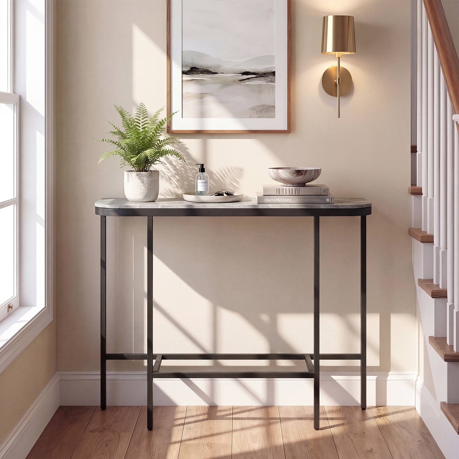 Alt View 3. Costway - Costway Entryway Table with Faux Marble Top and Metal Frame, Behind Couch Table for Hallway - Gray and Black.