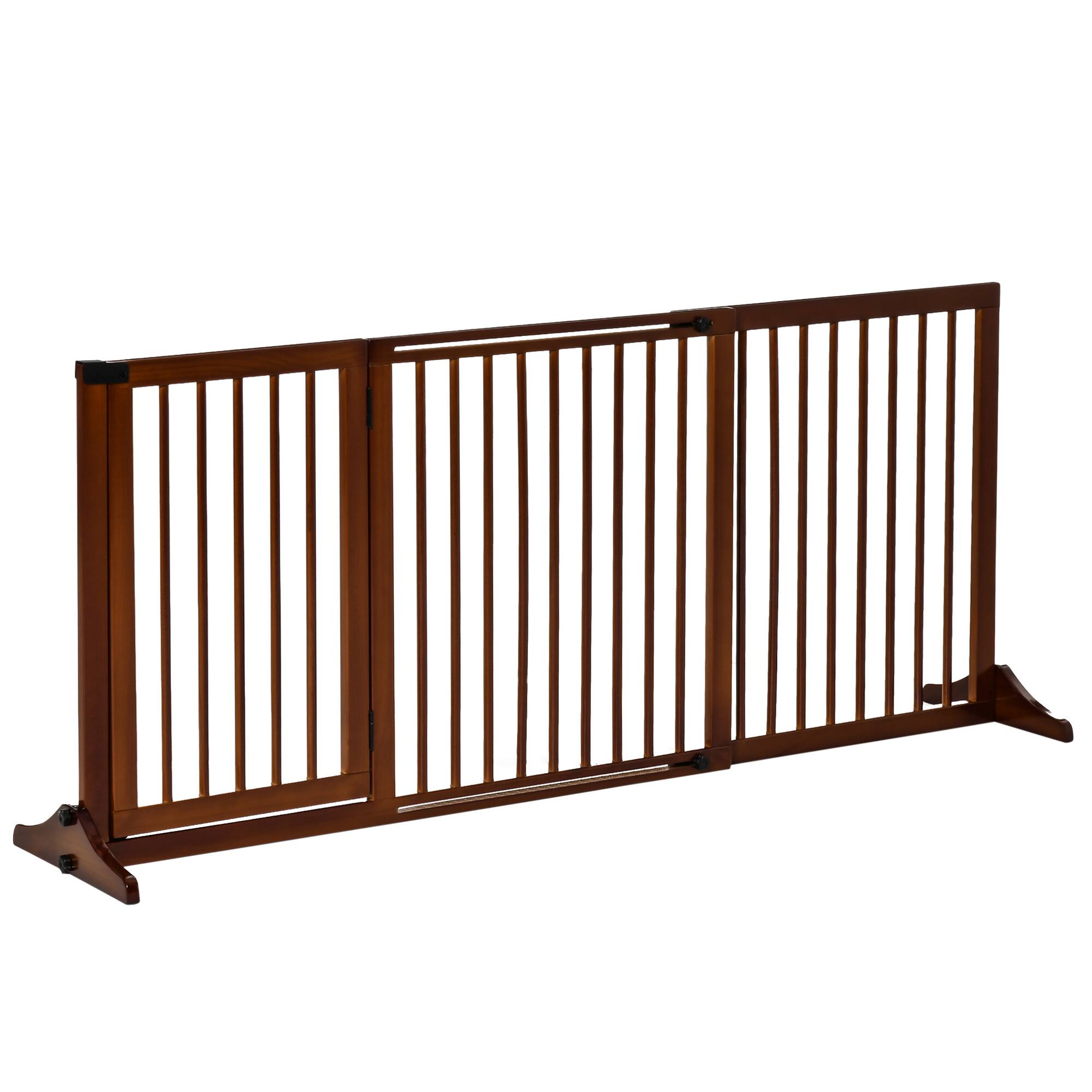 Front. Pawhut - Adjustable Wooden Pet Gate, Freestanding Dog Fence, 3 Panels, Safety Barrier, Lockable Door, 44.5"-65.25" L x 14.25" H.