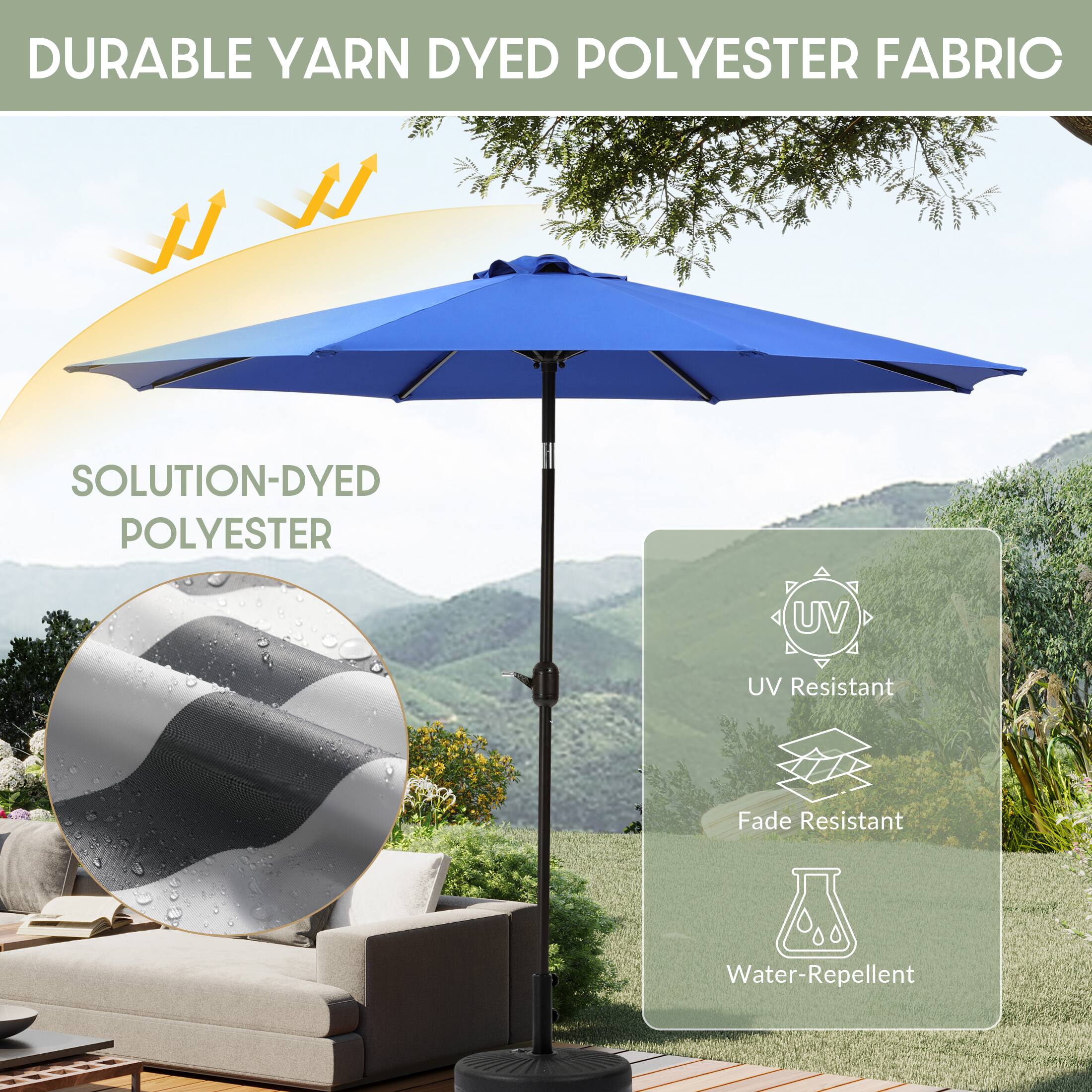 DURABLE YARN DYED POLYESTER FABRIC  
SOLUTION-DYED POLYESTER  
UV Resistant  
Fade Resistant  
Water-Repellent