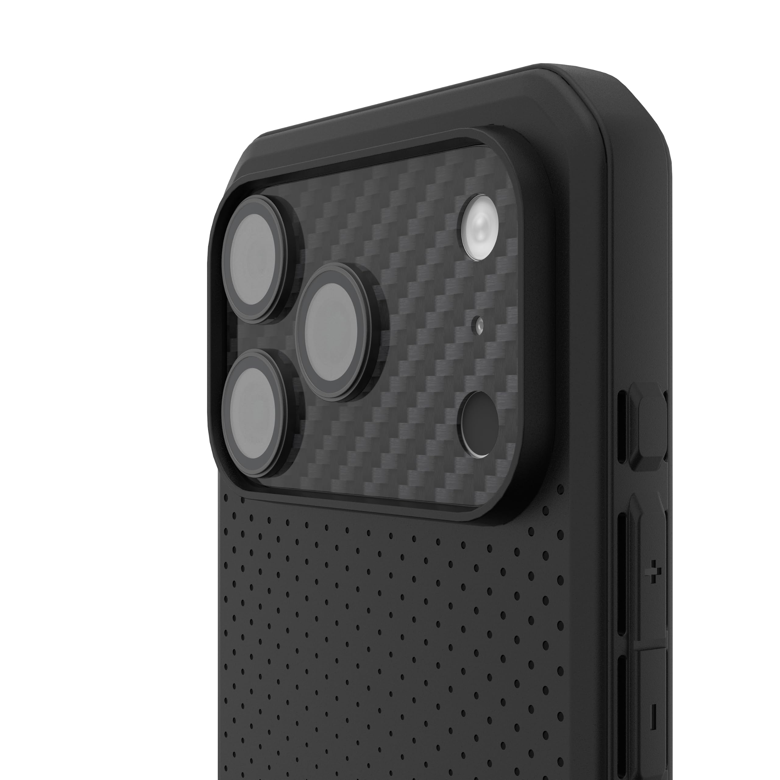 Alt View 4. UAG - iPhone 18 Pro Glass Camera Lens Protector & Camera Plate Protector, Aluminosilicate Glass & Carbon Fiber Backplate - Carbon Fiber/Black.