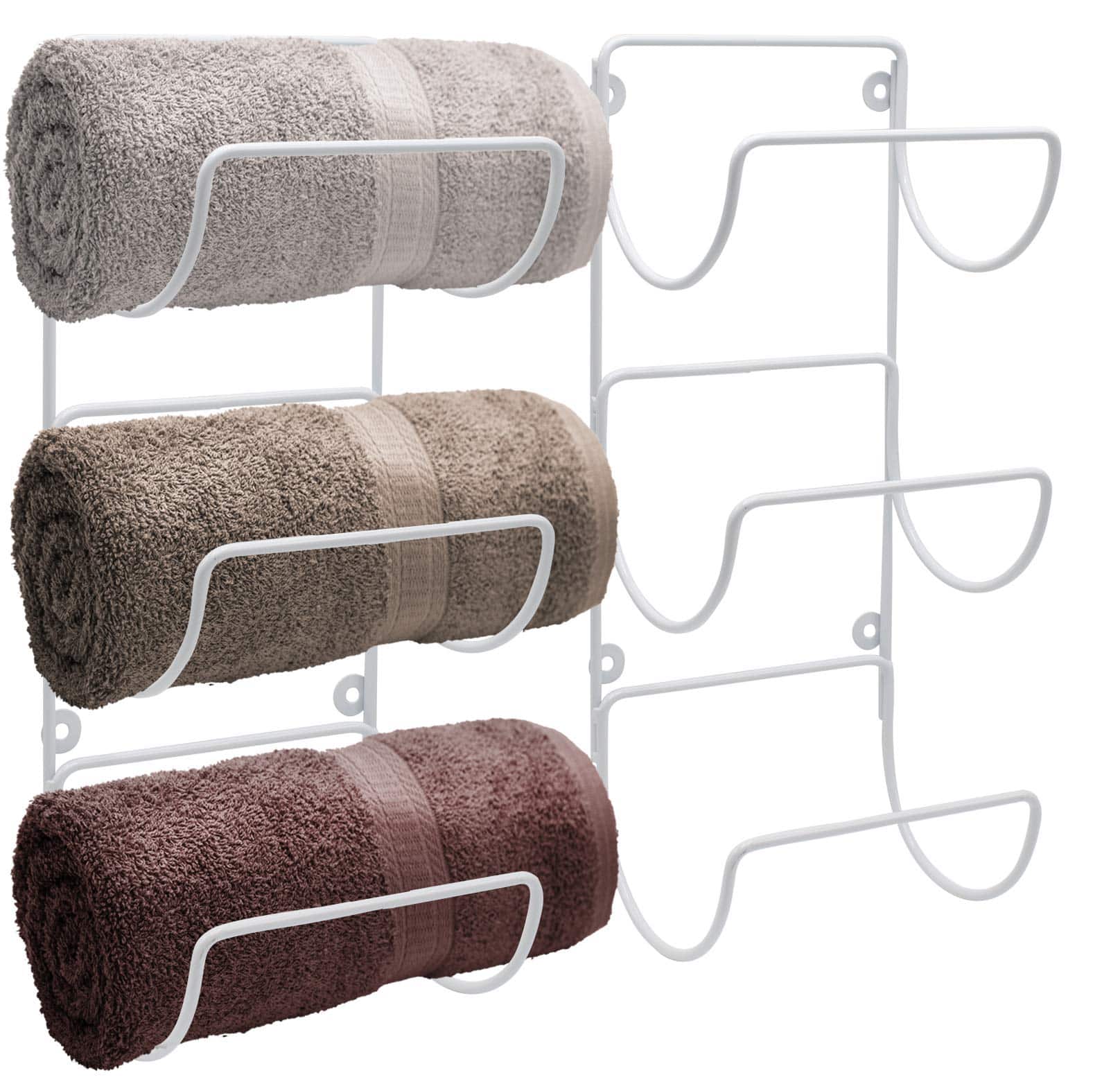 Sorbus - Towel Holder for Bathroom Wall - 12 Level Wall Mounted Towel Rack Shelves for Rolled Bath Towels, Washcloths - White