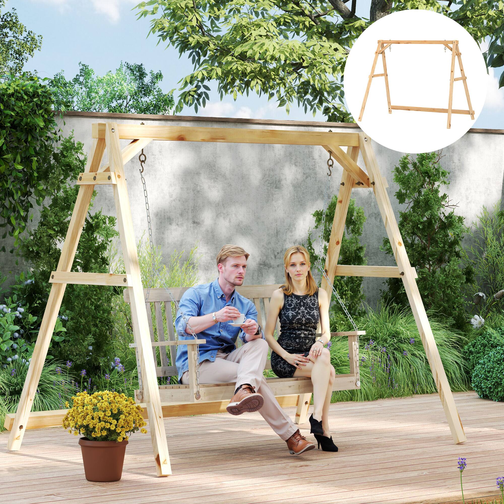 Alt View 1. Outsunny - Porch Swing Frame, Heavy Duty A-Frame Hanging Chair Stand Only with Reinforced Bars for Porch - Teak.