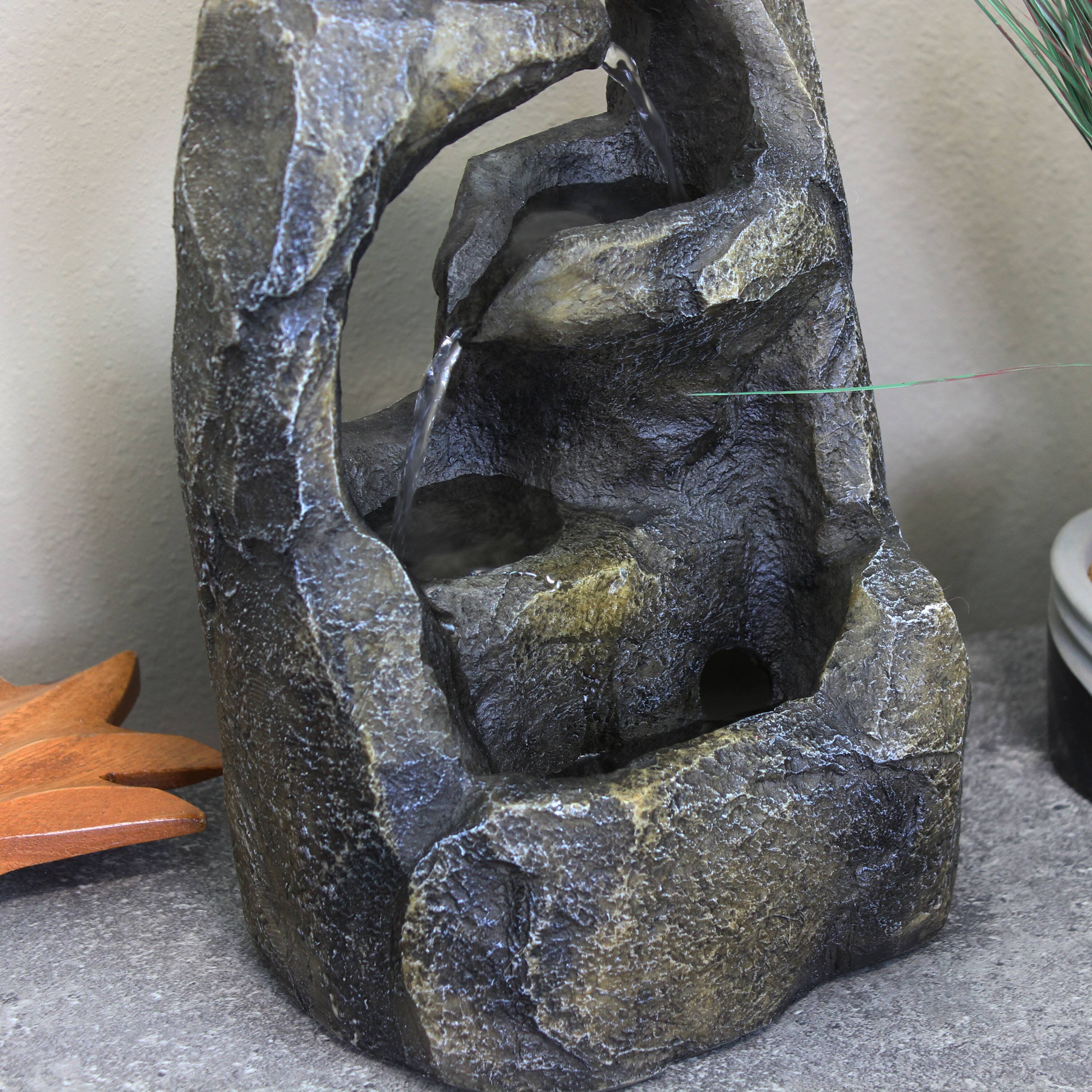 Alt View 10. Sunnydaze - Cavernous Rock Tiers Resin Indoor Water Fountain - 12 in - Grey.
