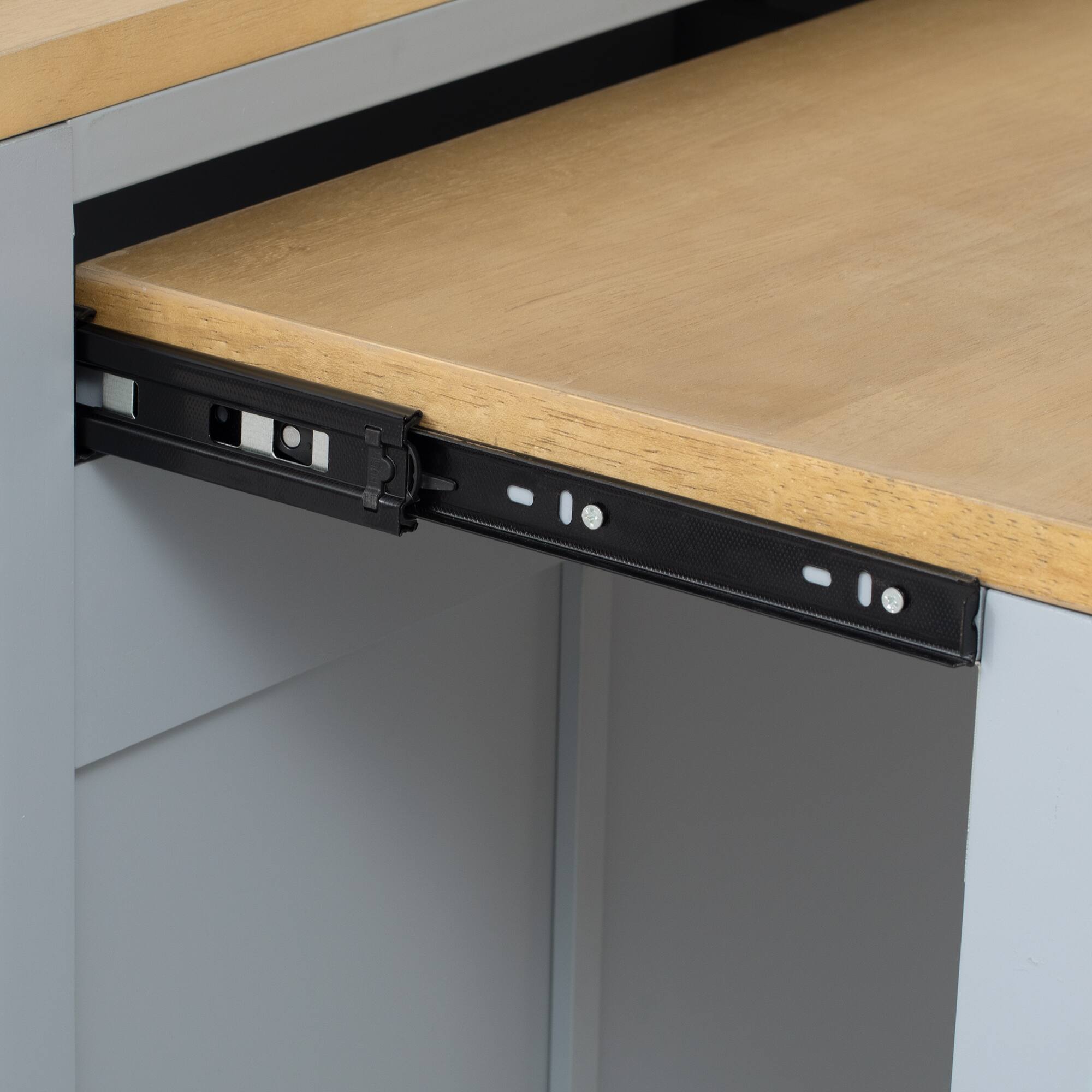 Alt View 7. PexFix - 47" Kitchen Island with Extendable Table & Power Outlet - Rolling Cart with 2 Drawers, 2 Cabinets & Rubber Wood Top - Gray.