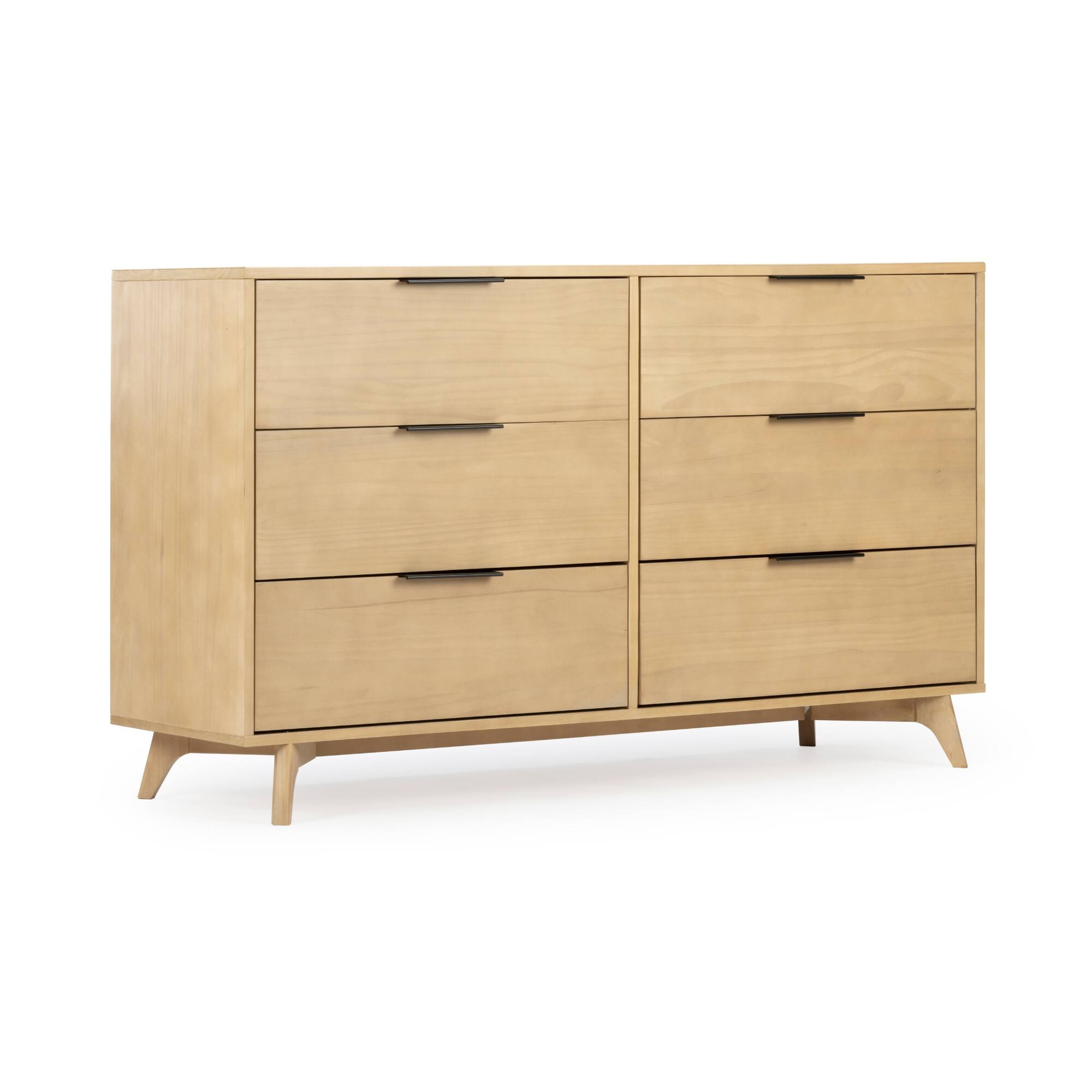 Alt View 4. Plank+Beam - Haven 6 Drawer Dresser with Black Handle, Blonde - Blonde.
