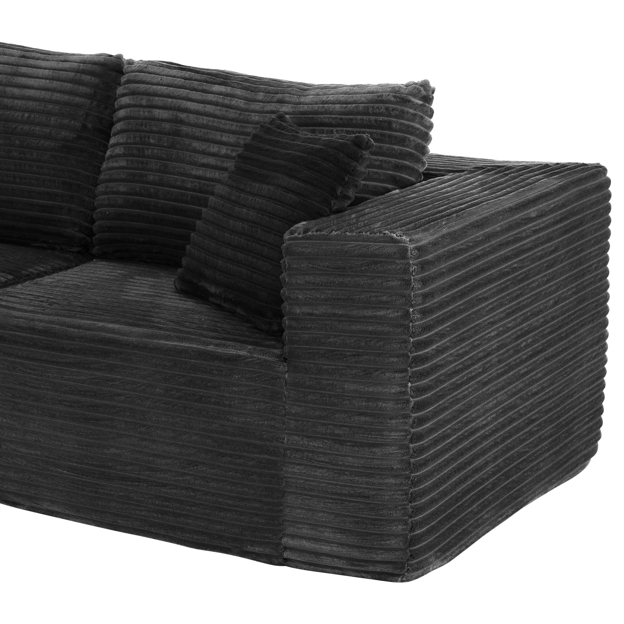 Angle. PexFix - 104" Wide Ribbed Velvet L-Shaped Sectional Sofa, Modular Couch with Chaise and Comfort Foam - Gray.