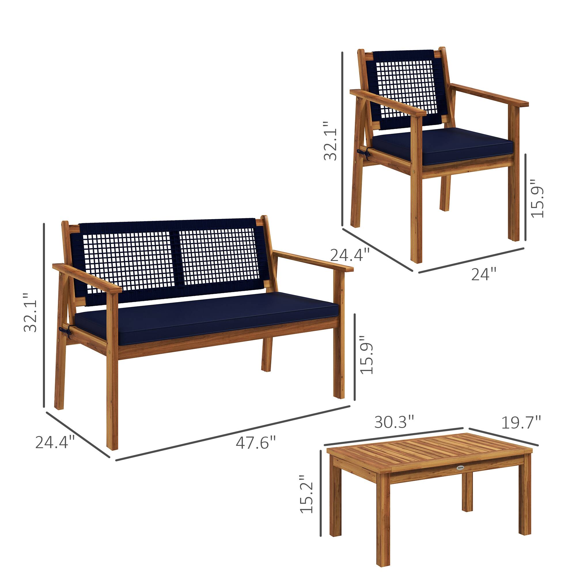Chair: 32.1", 15.9", 24.4", 24"

Table: 15.2", 30.3", 19.7"