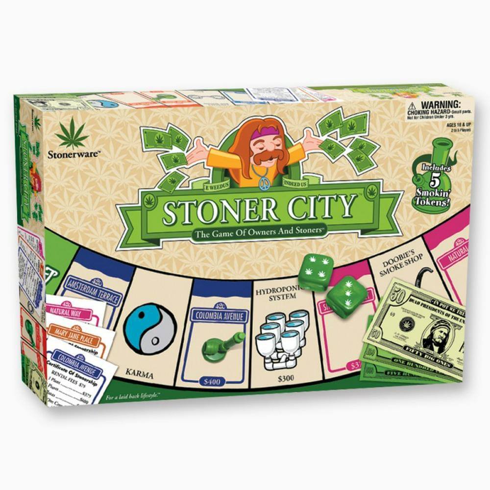 WARNING: CHOKING HAZARD - Small parts. Not for children under 3 years. AGES 1 & UP

Stonerware®

Includes 5 Smokin' Tokens!

STONER CITY
The Game Of Owners And Stoners

DOOBIE'S SHOP
NATURAL WAY
AMSTERDAM TERRACE
HYDROPONIC SYSTEM
COLUMBIA AVENUE
THE MARY JANE PLACE
KARMA

$400
$300

$300

$300

$300

$300

$300

$300

$300

$300

$300

$300

$300

$300

$300

$300

$300

$300

$300

$300

$300

$300

$300

$300

$300

$300

$300

$300

$300

$300

$300

$300