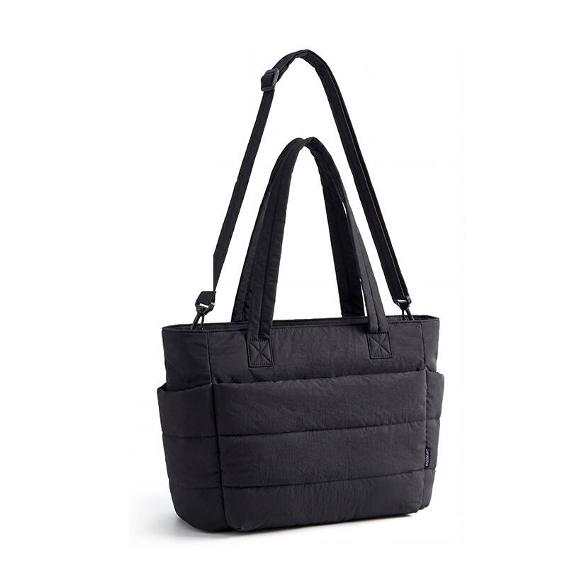 Angle. Bagsmart - Puffer 20L Large Tote, Water-Resistant Tote with 15.6" Laptop Compartment for Commute & Travel - Black.