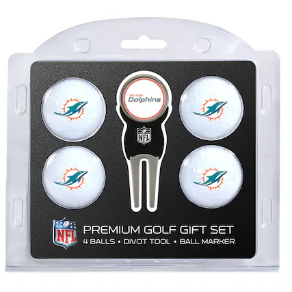 MIAMI Dolphins
NFL PREMIUM GOLF GIFT SET
4 BALLS • DIVOT TOOL • BALL MARKER