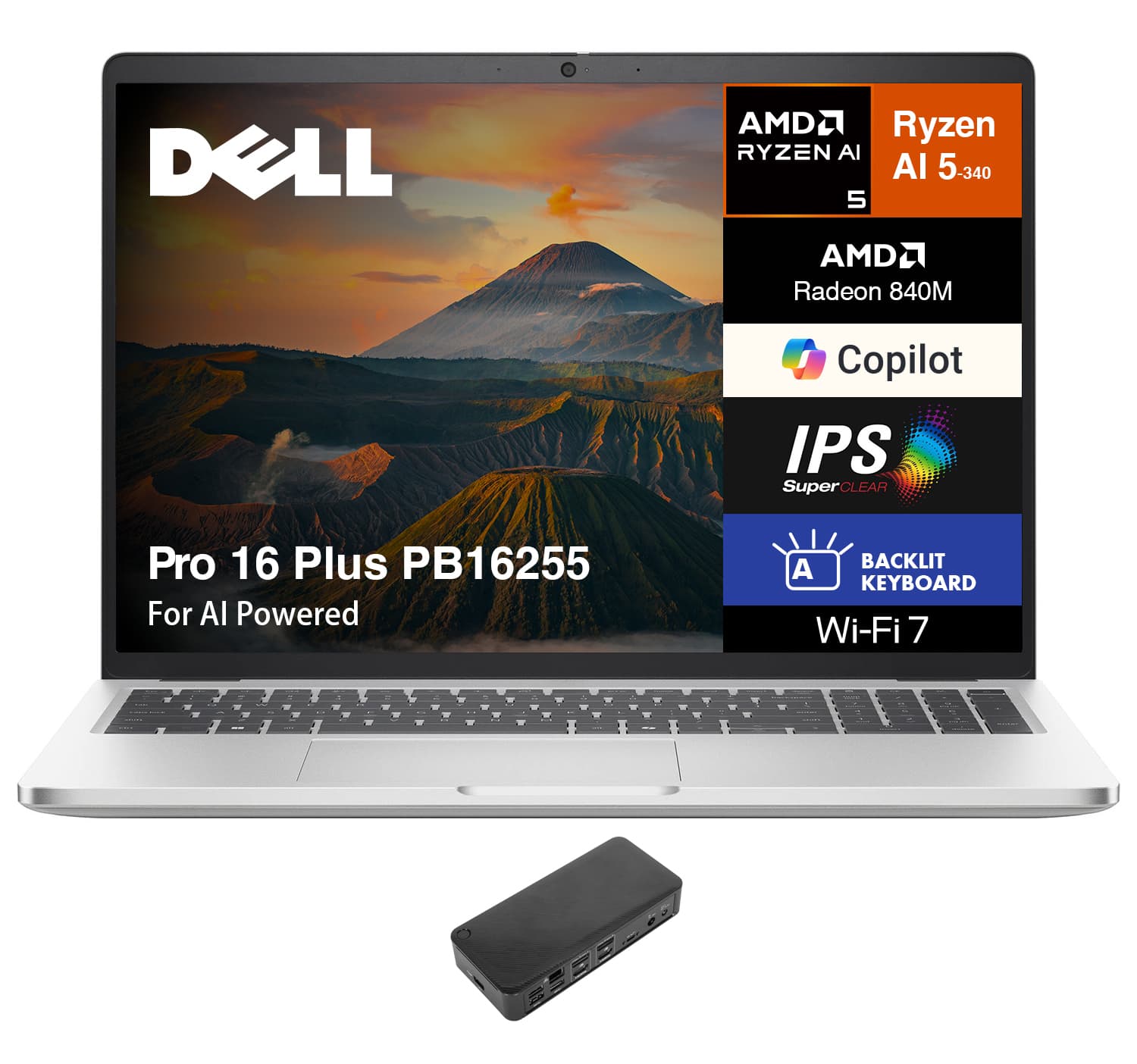 Dell - Pro 16 Plus PB16255 Laptop 16.0 WUXGA (AMD Ryzen AI 5 340, 16GB LPDDR5X, 1TB PCIe SSD, Win 11 Pro) - Silver