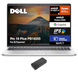 Dell - Pro 16 Plus PB16255 Laptop 16.0 WUXGA (AMD Ryzen AI 5 340, 16GB LPDDR5X, 1TB PCIe SSD, Win 11 Pro) - Silver