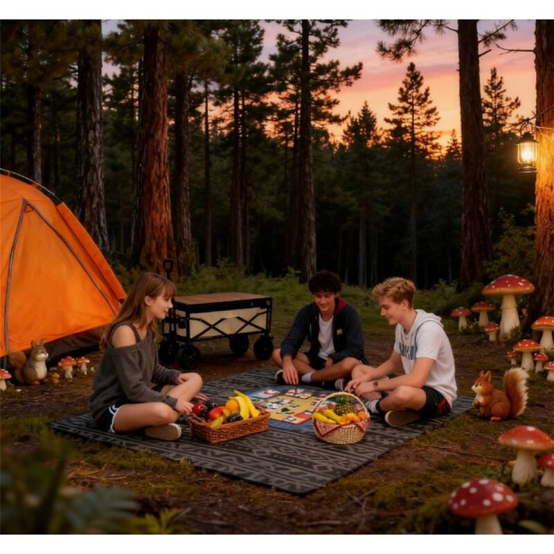 Alt View 5. HTUTWOO - 6' x 9' Outdoor Reversible Rug - Waterproof Plastic Straw Patio Mat with Carry Bag,Polypropylene,Foldable Camping Carpet - Black Gray.
