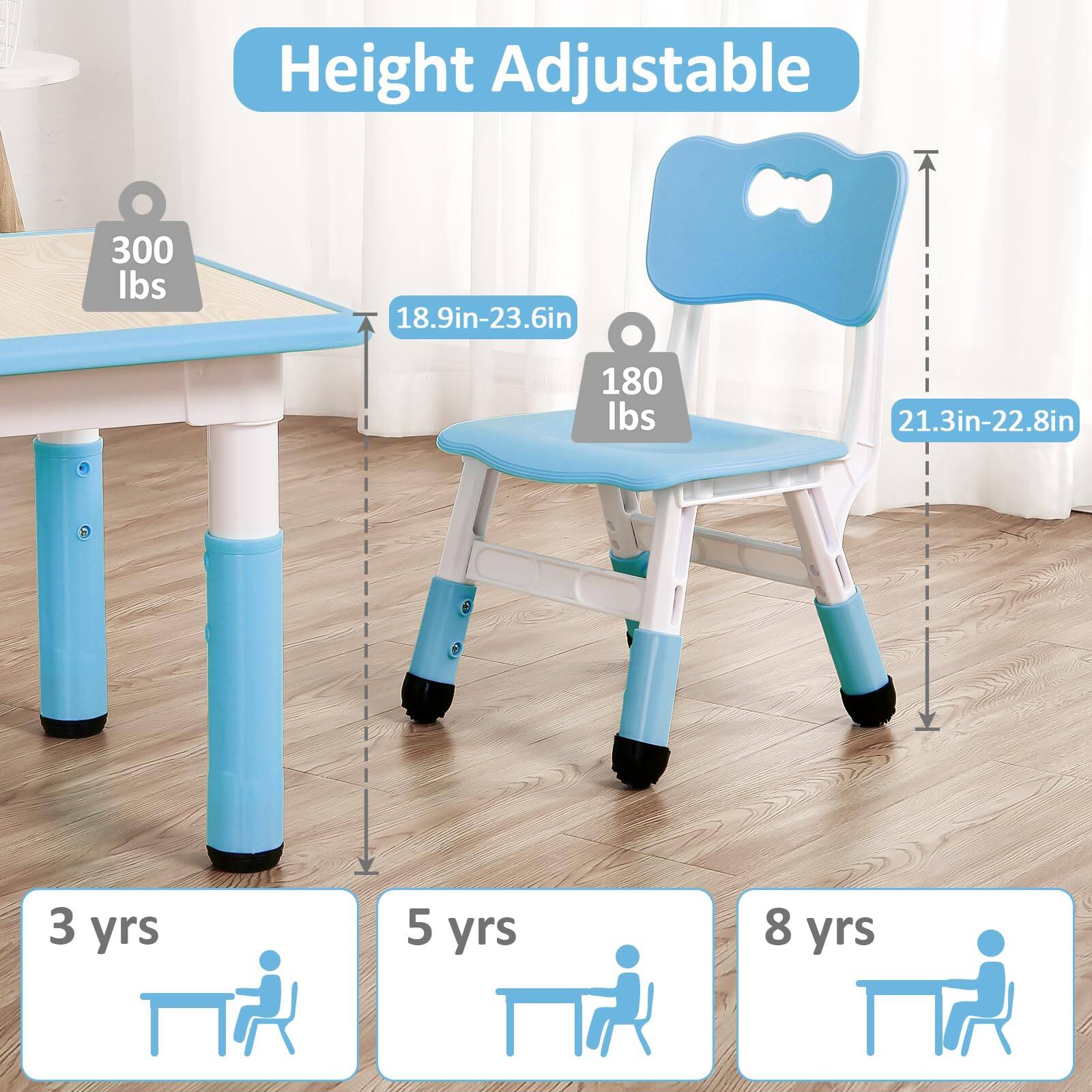 Height Adjustable

300 lbs  
18.9in-23.6in

180 lbs  
21.3in-22.8in

3 yrs  
5 yrs  
8 yrs