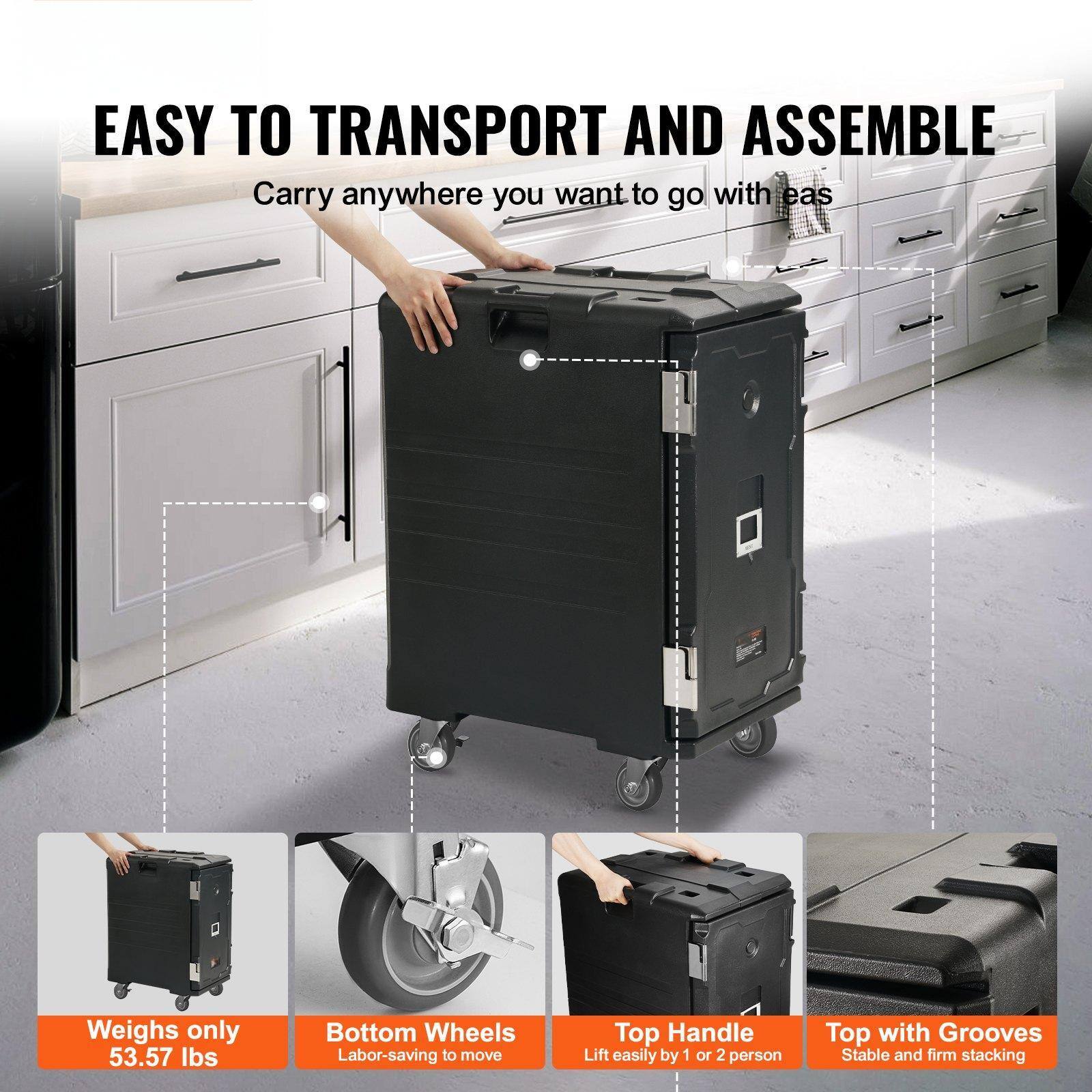EASY TO TRANSPORT AND ASSEMBLE  
Carry anywhere you want to go with ease  

- Weighs only 53.57 lbs  
- Bottom Wheels: Labor-saving to move  
- Top Handle: Lift easily by 1 or 2 person  
- Top with Grooves: Stable and firm stacking