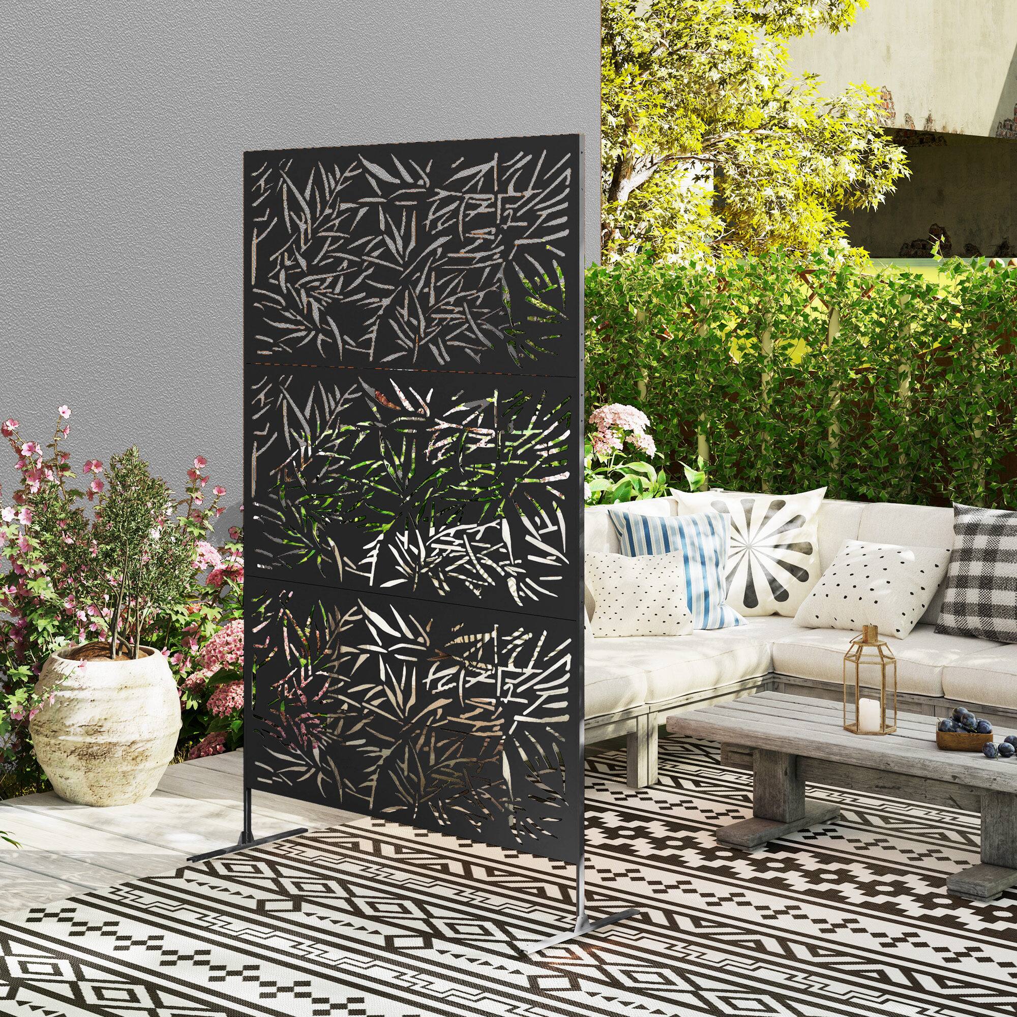 Alt View 6. Outsunny - Privacy Fence Screen, Metal Outdoor Privacy Screen Climbing Plant Trellis with Stand - Black.