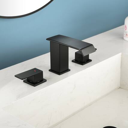 Front. Boyel Living - Black Faucet SUS304 Waterfall Spout cUPC Quick Connect Dual Handle Pop Up Drain - Matte Black.
