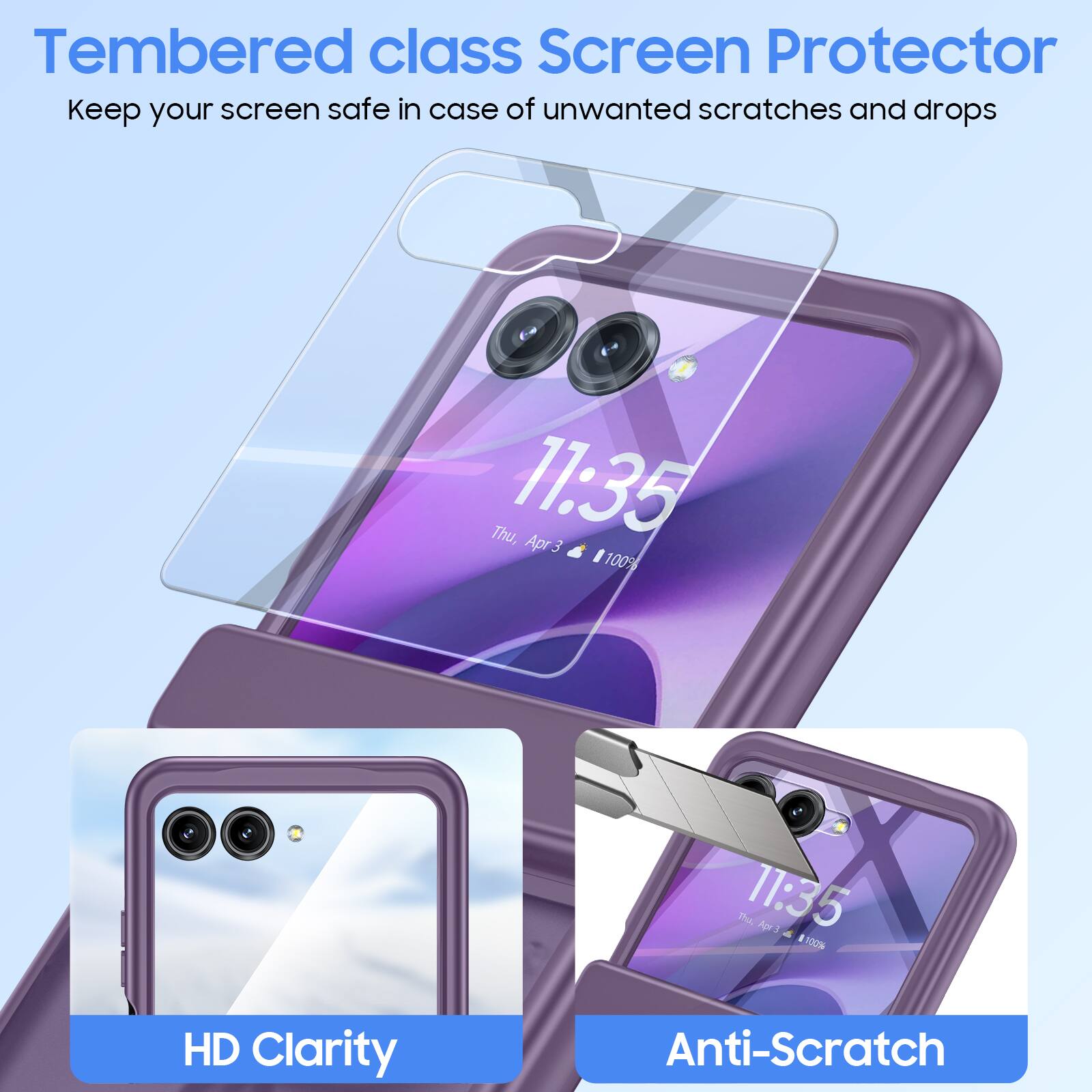 Tempered class Screen Protector  
Keep your screen safe in case of unwanted scratches and drops  

HD Clarity  
Anti-Scratch