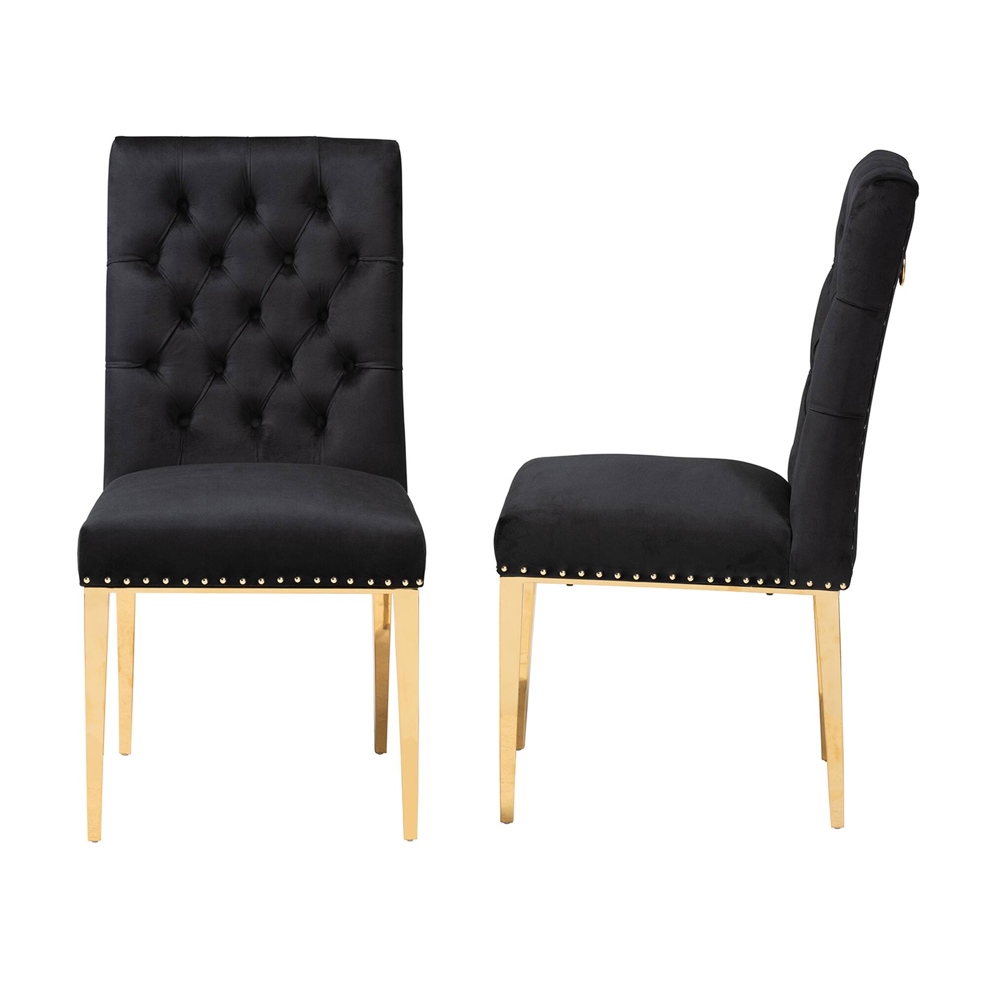 Left. Baxton Studio - Caspera Contemporary Glam and Luxe Velvet Fabric and Gold Metal 2-Piece Dining Chair Set - Black/Gold.