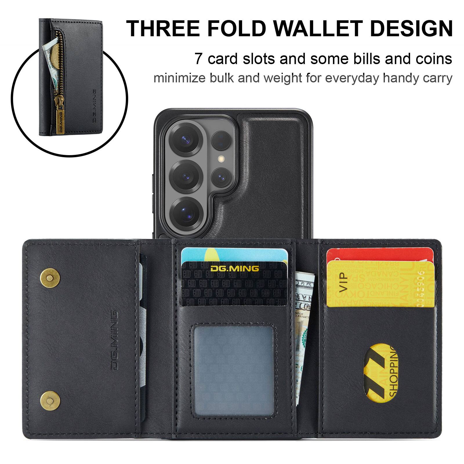 THREE FOLD WALLET DESIGN  
7 card slots and some bills and coins minimize bulk and weight for everyday handy carry