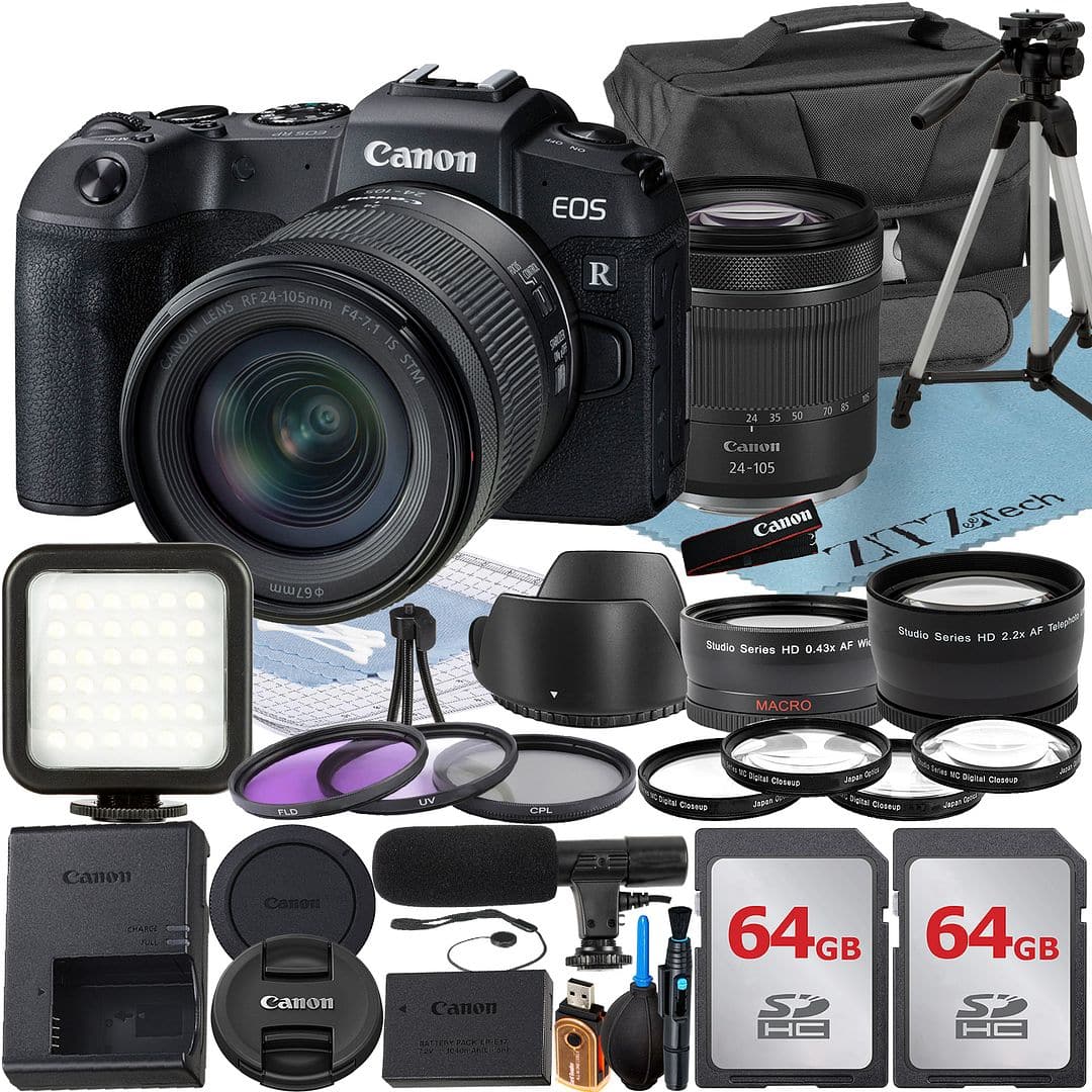 Canon - EOS RP Mirrorless Camera with 24-105 Lens + 2x 64GB Card + Flash + ZeeTech Bundle (International Version) - Black