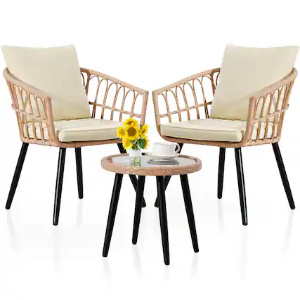 Front. Ainfox - Ainfox 3 PCS Patio Furniture Set,Wicker Table and Chairs All-Weather Wicker Outdoor Furniture,for Porch Backyard - Beige.