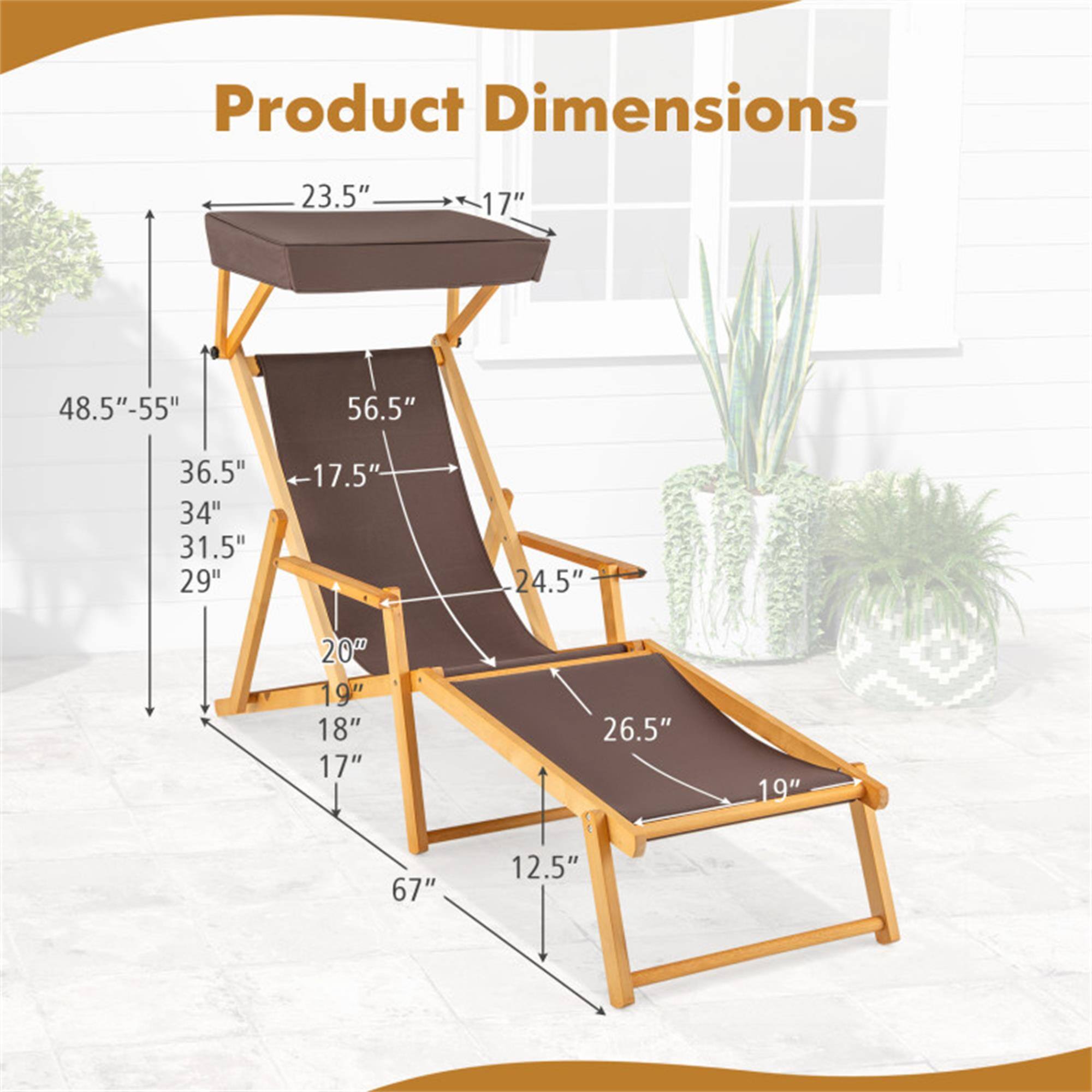 Product Dimensions:  
23.5" x 17"  
48.5"-55" x 56.5"  
36.5" x 34" x 31.5" x 29"  
24.5" x 20" x 19" x 18" x 17"  
26.5" x 19"  
67" x 12.5"